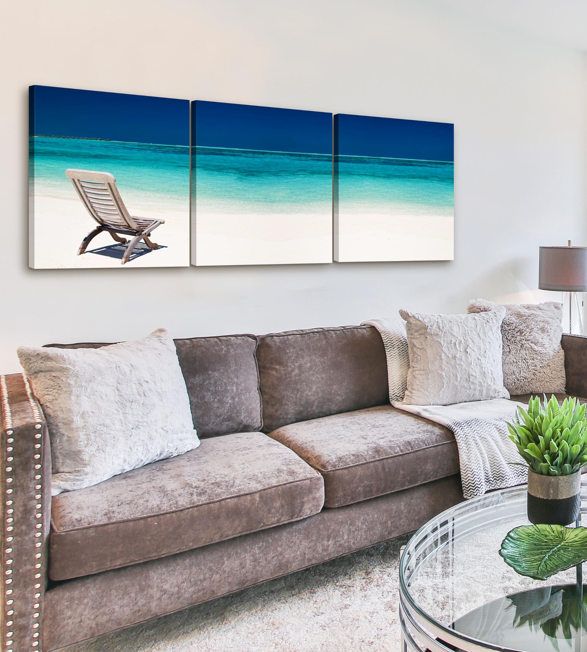 Beach Canvas Wall Art - Large Beach Wall Art 24X72 - 3 Piece Set Tropical Wall Art - Ocean Canvas Wall Art - Beach Art Wall Deco
