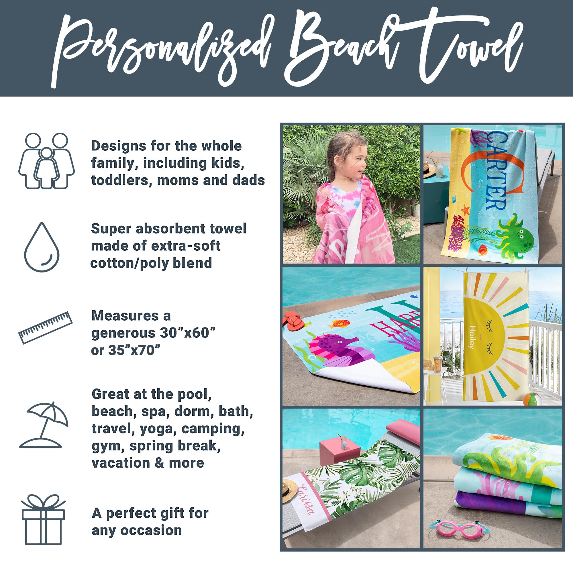 Let'S Make Memories Personalized Beach Towel - Custom Cotton/Poly Blend Pool Towel - Hot Pink - Personalize With Your Name - Sta