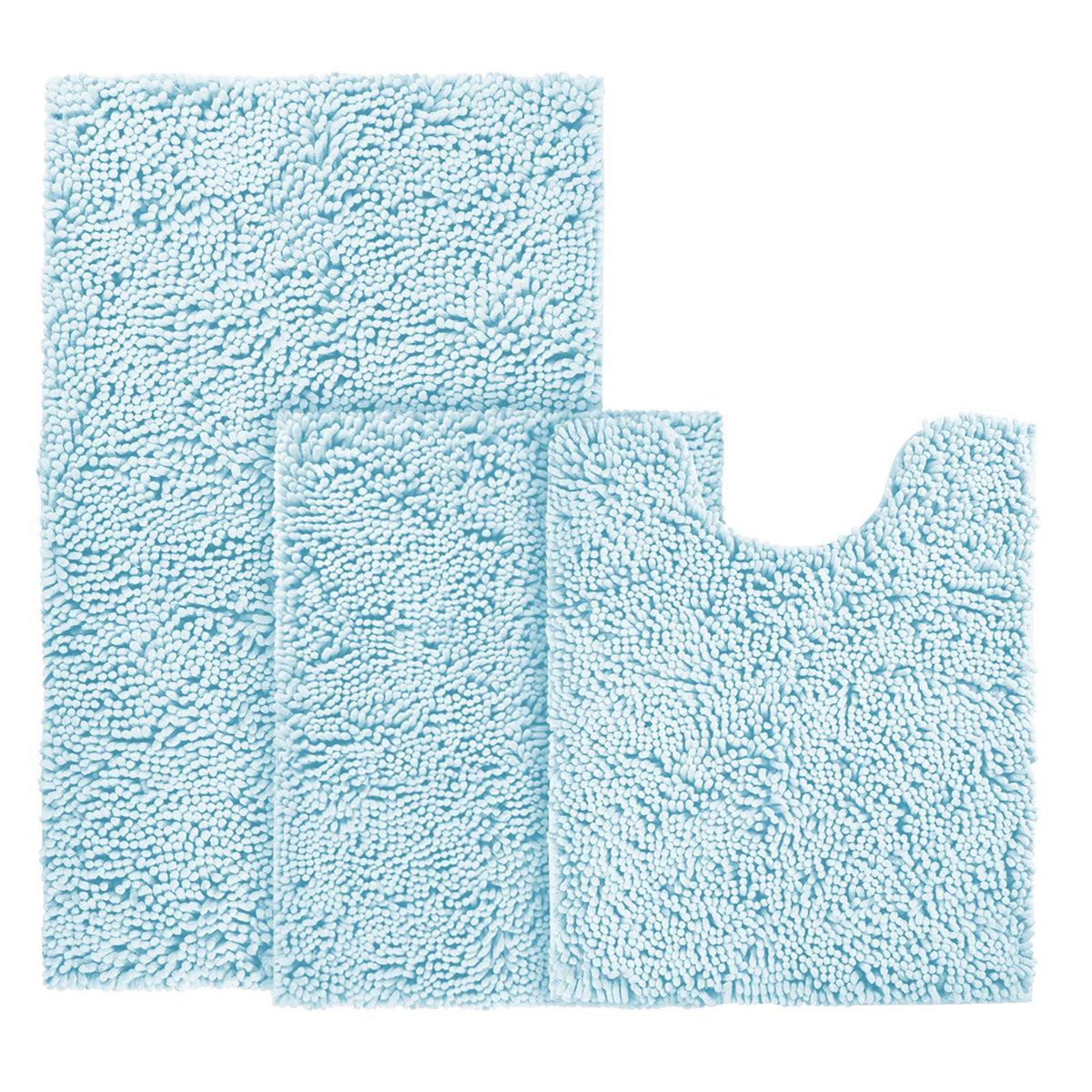 Bysure Baby Blue Bathroom Rugs Sets 3 Piece Non Slip Extra Absorbent Plush Chenille Soft Washable Bath Rugs And Mats Set (Light