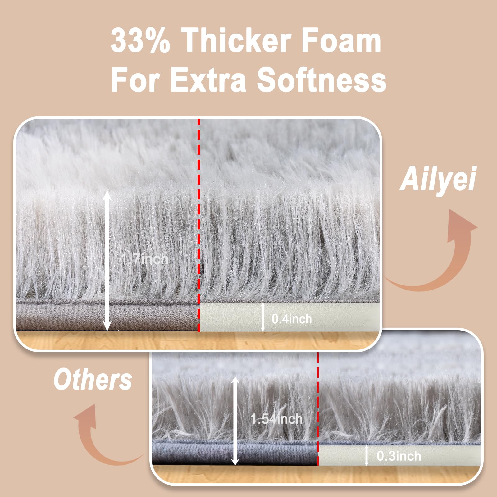 Ailyei Ultra Soft Runner Rugs with Upgraded Non-Slip Rubber Backing & Thick Memory Sponge, 2x6 Feet Fluffy Shag Throw Area Rug f