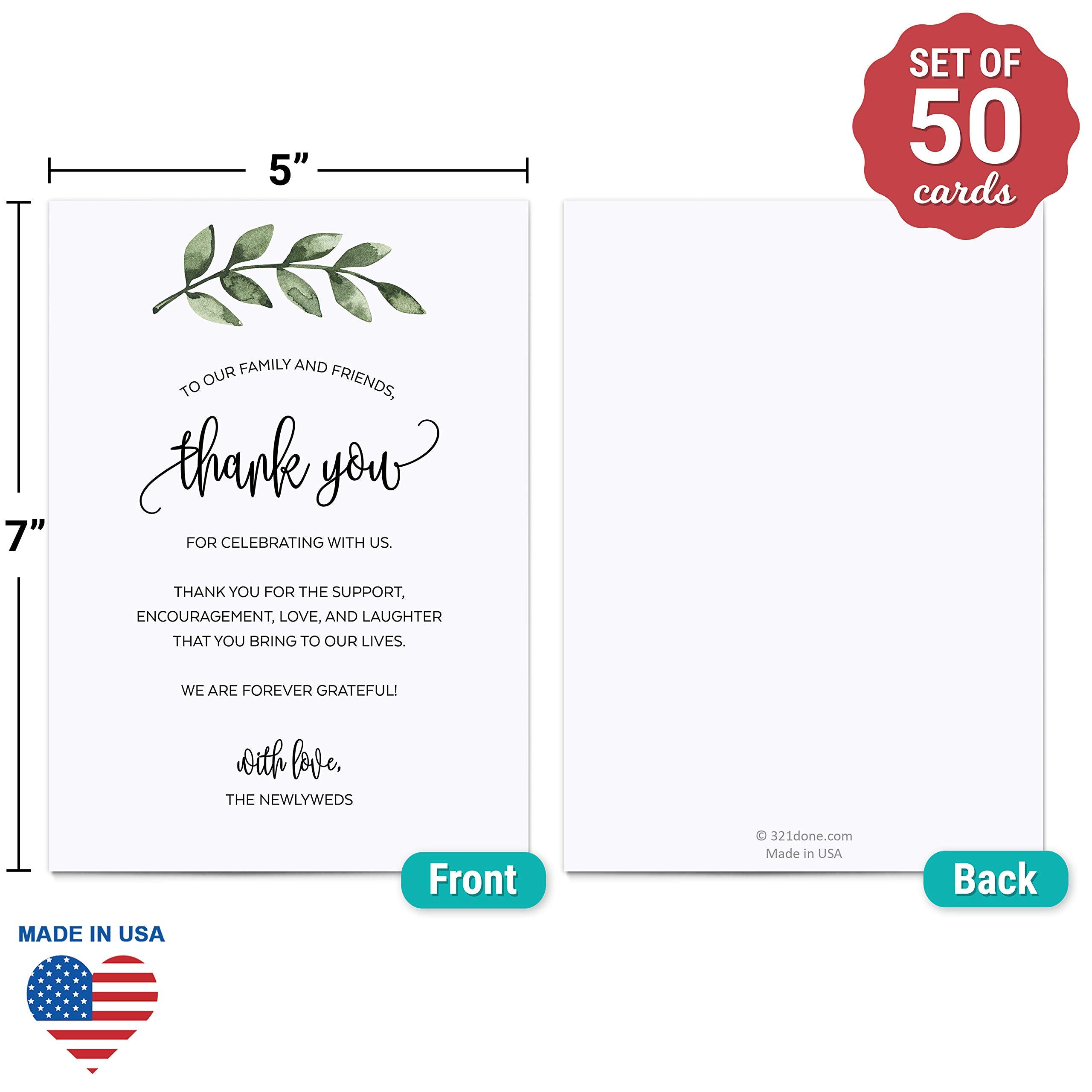 321Done Thank You For Attending Our Wedding - Jumbo Table Place Setting Cards (Set Of 50) Watercolor Greenery - Made In Usa - Su