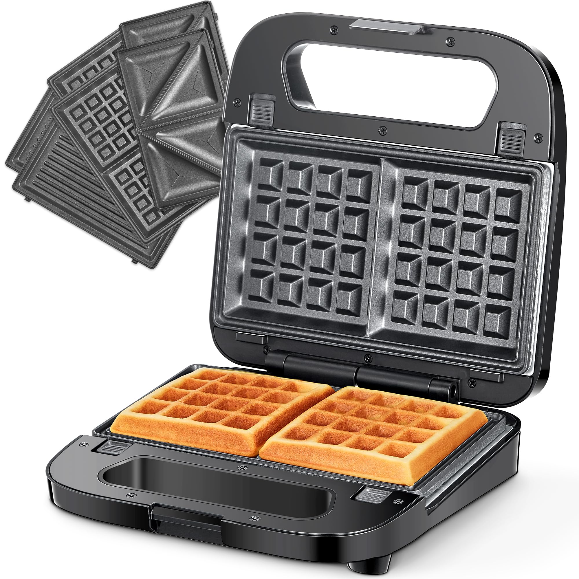 Reemix 3-In-1 Waffle, Grill & Sandwich Maker, Panini Press Grill And Waffle Iron Set With Removable Non-Stick Plates, Perfect Fo
