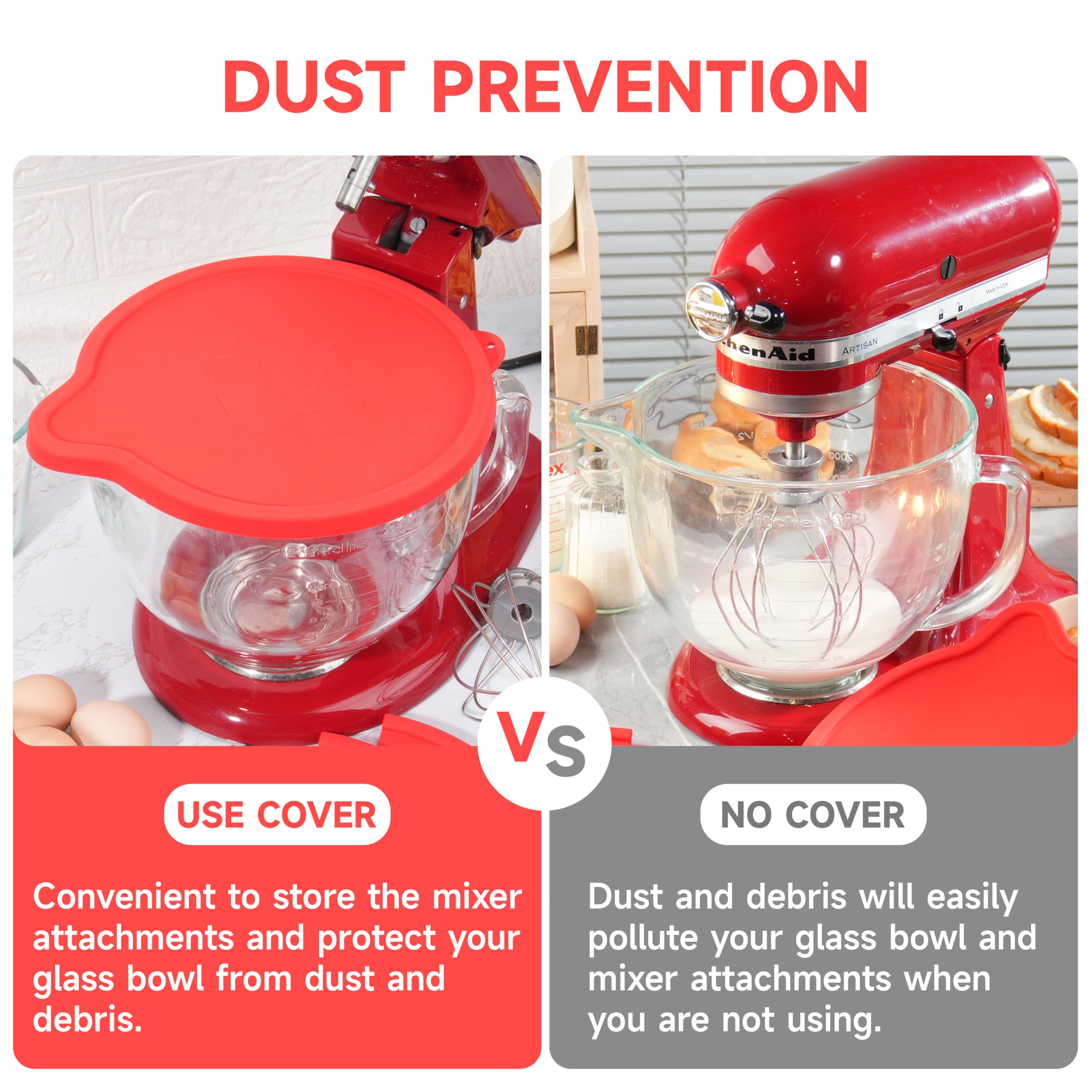 Luvcosy 4 Pack Silicone Covers Compatible With Kitchenaid Tilt-Head Stand Mixer 4.5-5 Quart Glass Mixer Bowls, Kitchenaid Mixer