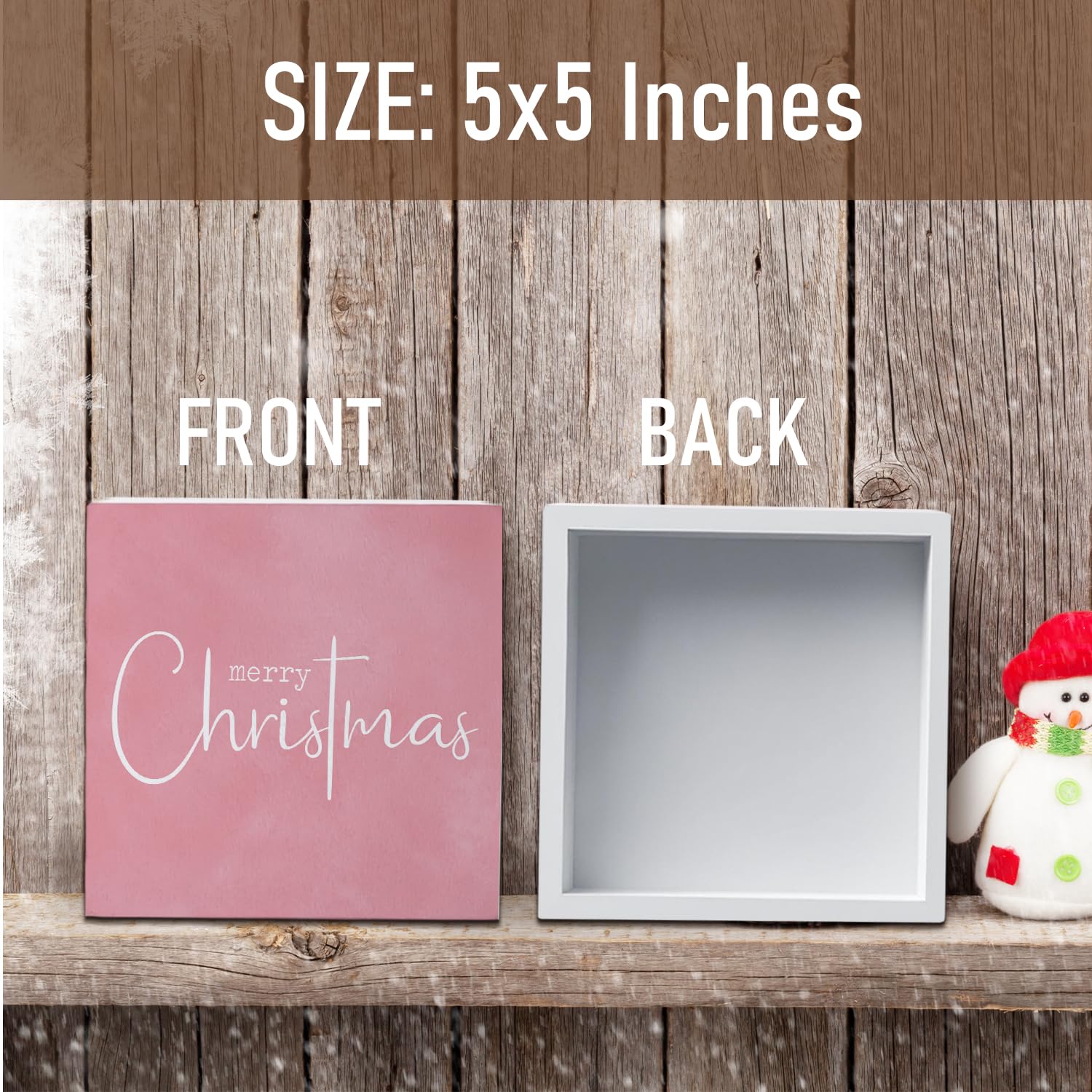 FLVGE Pink Christmas Decor, Pink Christmas Decorations for Home, Merry Christmas Wooden Box Sign Decor, Xmas Holiday Home Decor