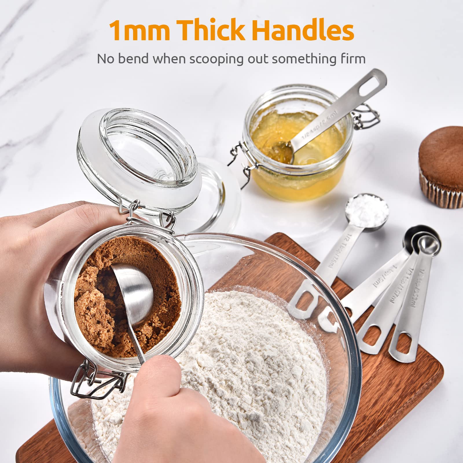 U-Taste Measuring Spoons Set of 7, 18/8 Stainless Steel, Silver - 1/8 to 1 tbsp for Dry & Liquid Ingredients, Model MC13