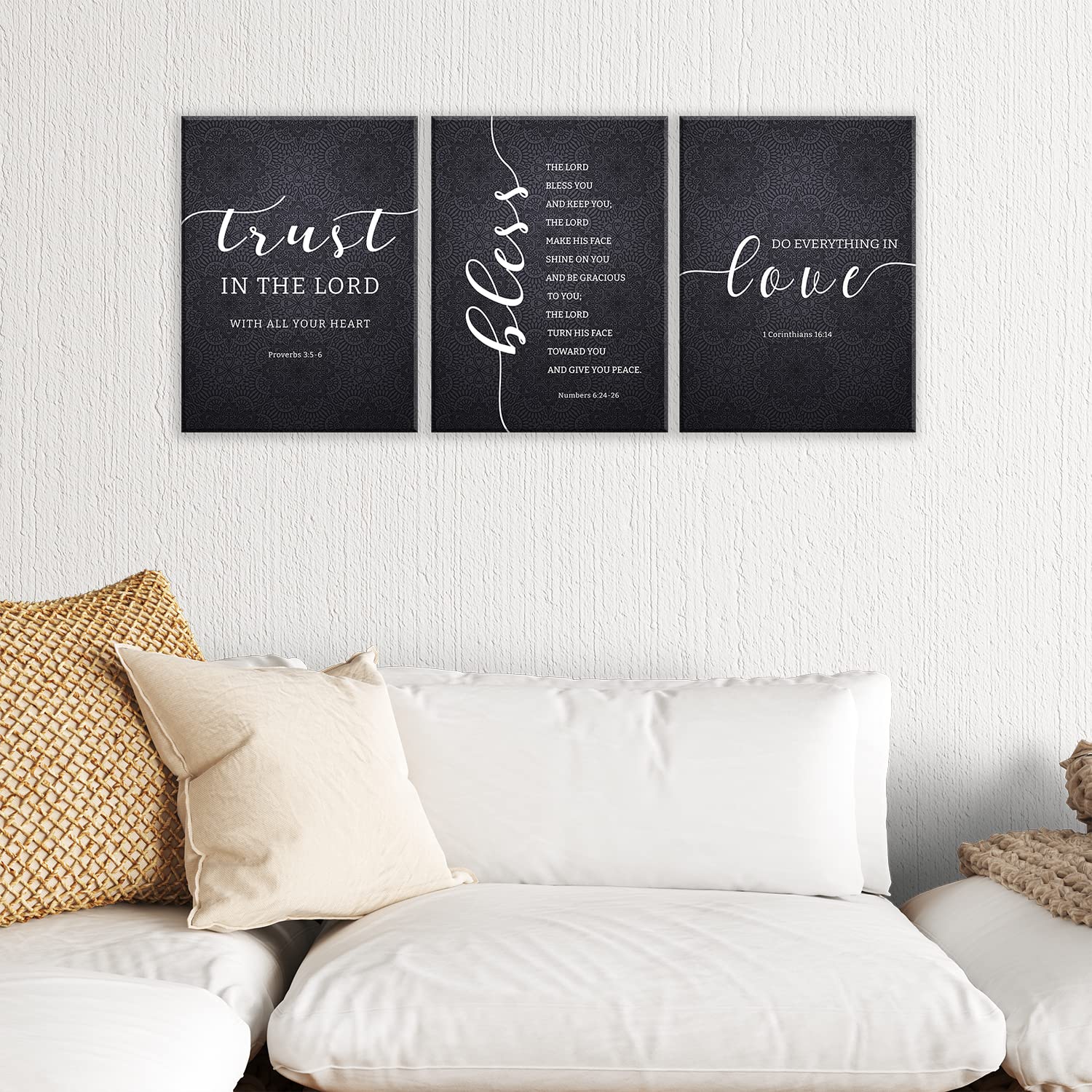 Dazingart Bible Verse Wall Art, Gallery Set Of 3 Prints, Be Still, Love Is Patient, I Am With You Always, Scripture Art For Chri