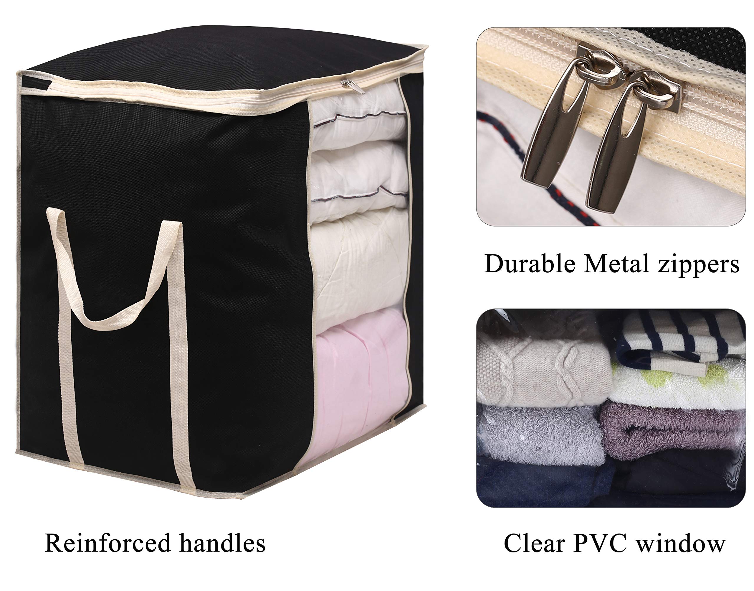 MISSLO King Comforters Storage Bag 120L for Blankets Clothes Sweaters Beddings Organizer with Reinfored Handles Non-Metal Fabric