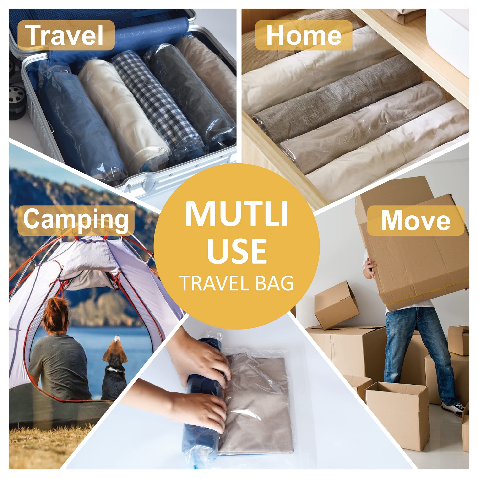 12 Travel Compression Bags Vacuum Packing  Roll Up Space Saver Bags for Luggage  Cruise Ship Essentials (5 Large /5 Medium/2 Small Roll)