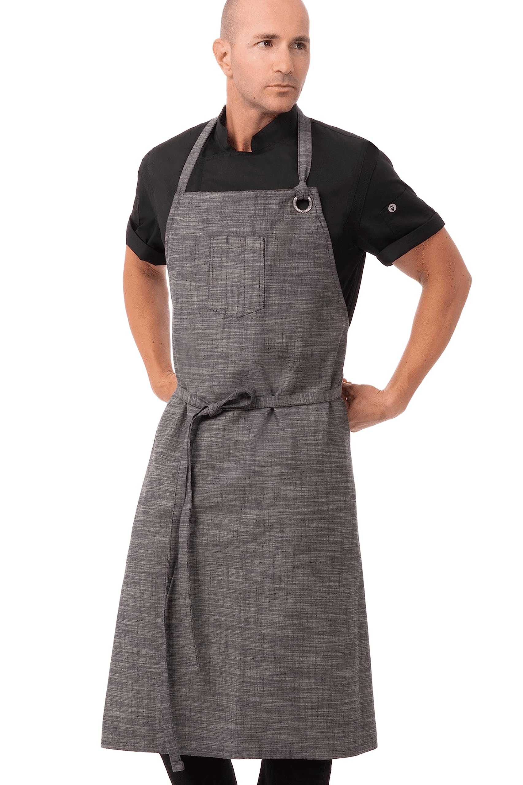 Chef Works Unisex Corvallis Chefs Bib Apron, Black/Steel Gray, One Size