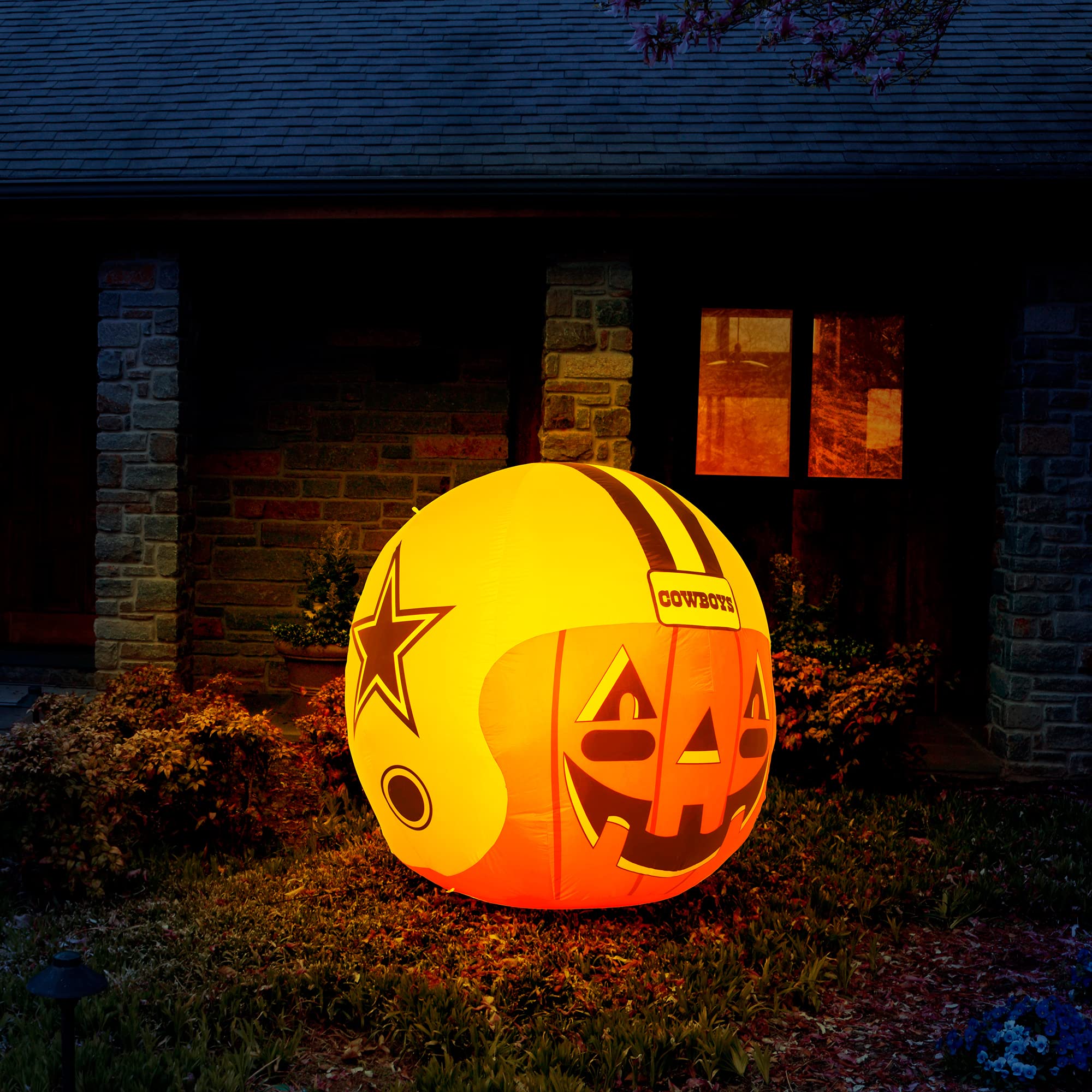 Sporticulture NFL Dallas Cowboys 4ft Inflatable Jack-O-Helmet with LED Lights & Built-in Blower - Halloween Merchandise Decor Id