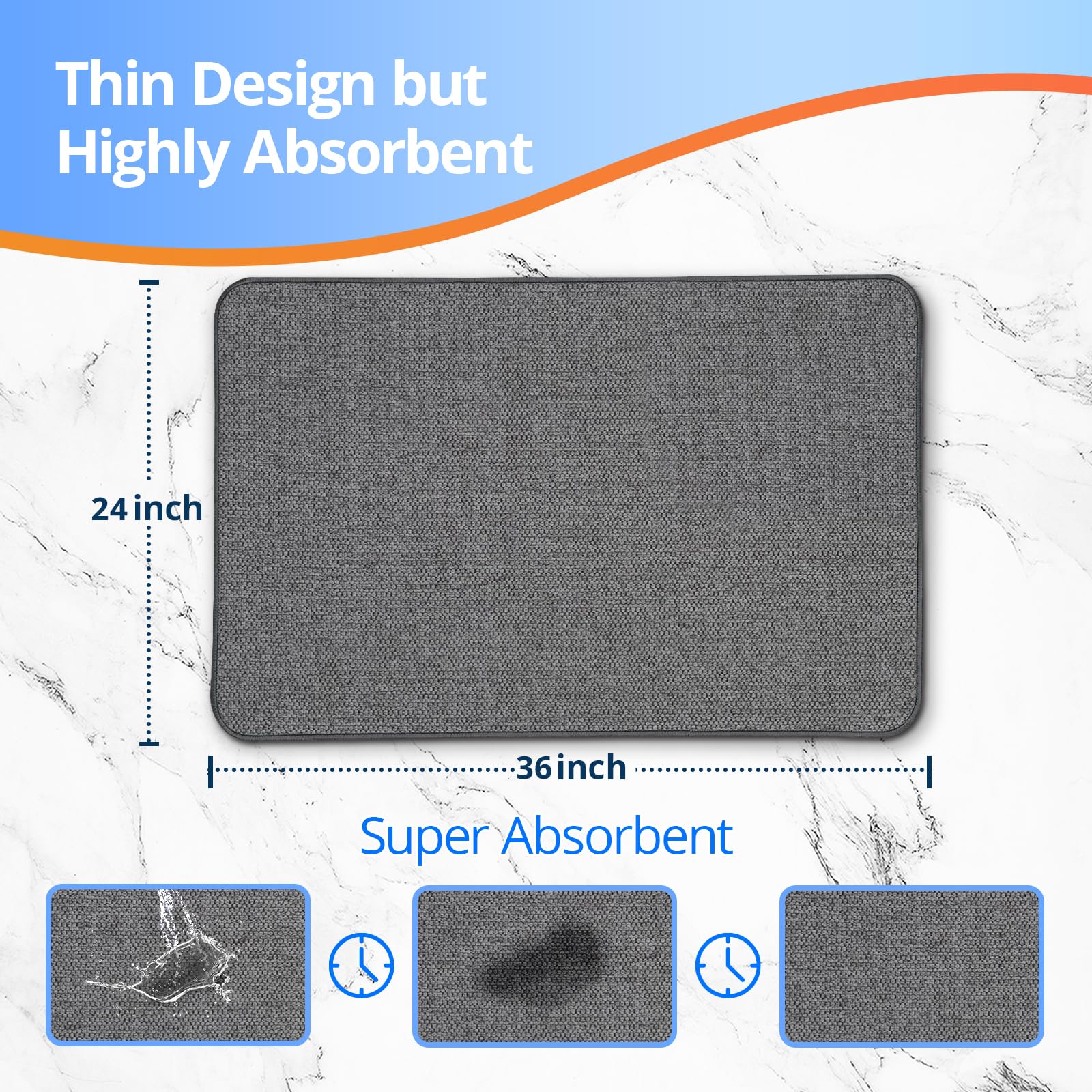 Thin Bathroom Rugs, Bath Mat Super Absorbent, Bath Rugs Rubber Backing Non-Slip, Quick Dry Machine Washable, Cozy Cloth Bathroom