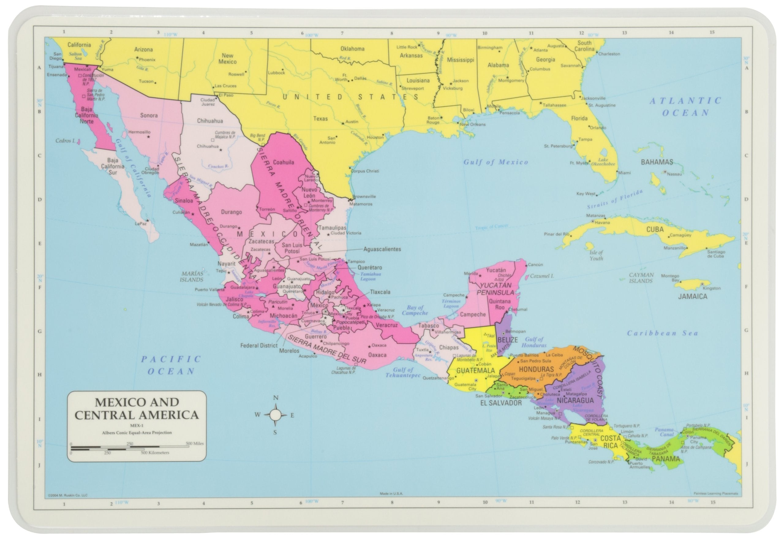 Painless Learning Mexico and Central America Placemat, 12 x 17 1/2 inches