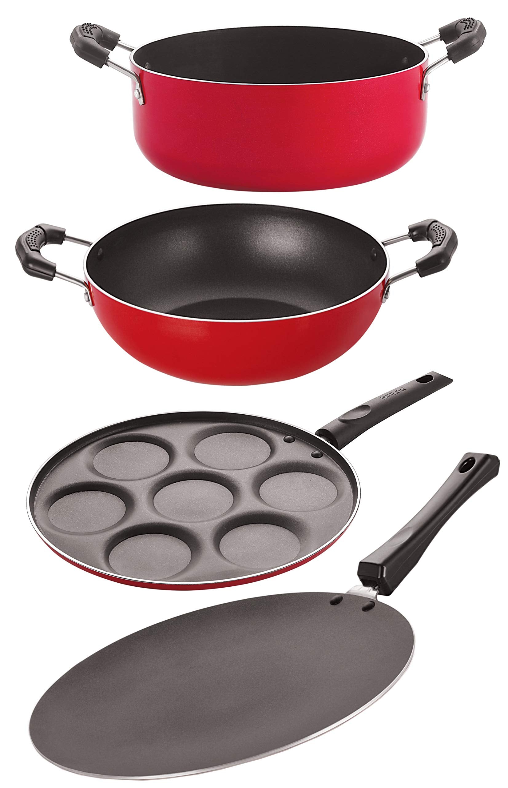 Nirlon NonStick Cookware Kitchen Cooking Essential Combo Set, Ct12_Kd12_Up7_Cs24