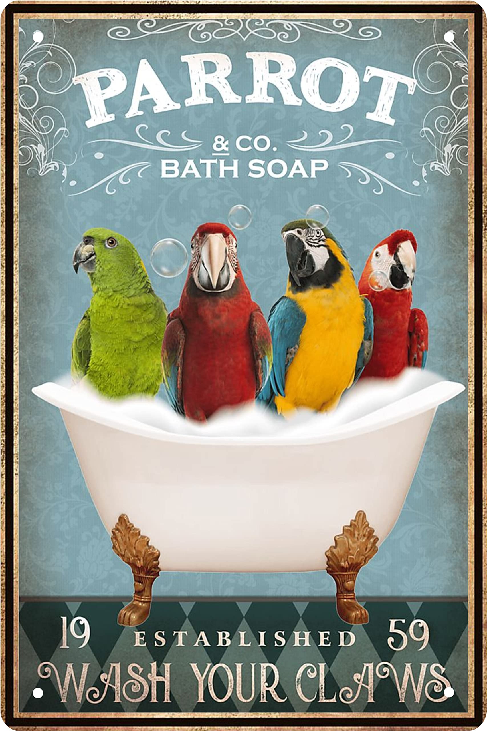Funny Parrot Decor Vintage Bathroom And Bathtub Metal Tin Sign Decor Parrot Pet Lovers Gift Farm Home Bar Bathroom Man Cave Retr