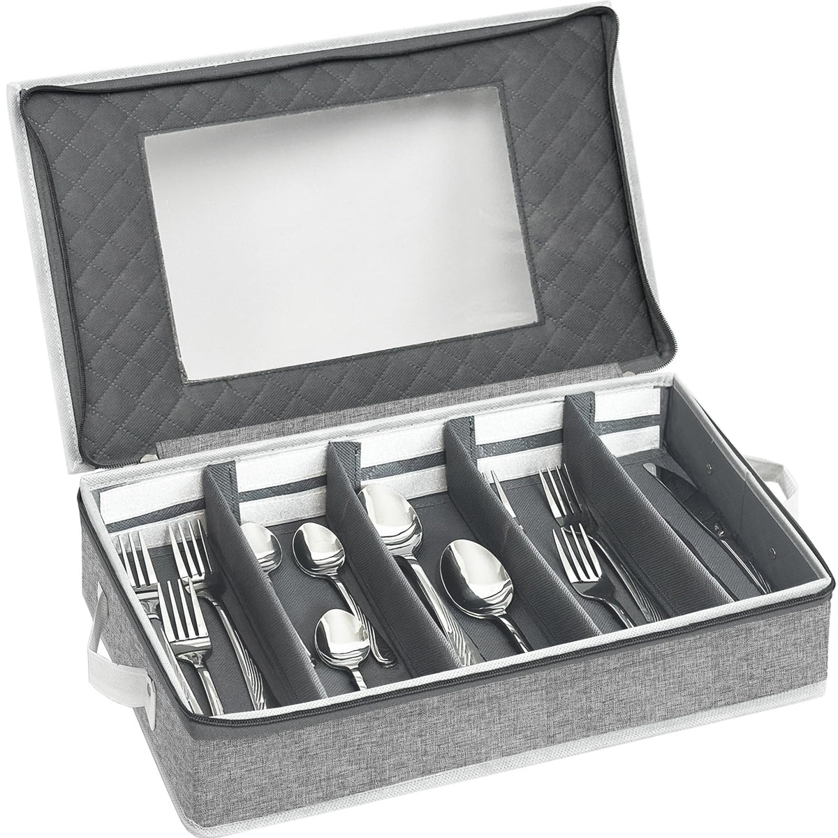 Homyfort Flatware Storage Box, Silverware Utensil Storage Case Organizer, Tableware Cutlery Storage Container With Cover/Lid And