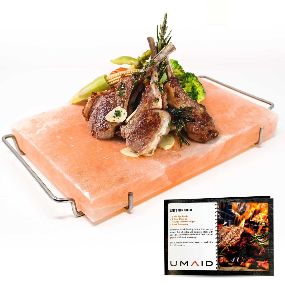 UMAID Natural Pink Himalayan Salt Block Cooking Plate 12 X 8 X 1.5 Large Salt Slab For Grilling, Cooking, Cutting and Serving, F