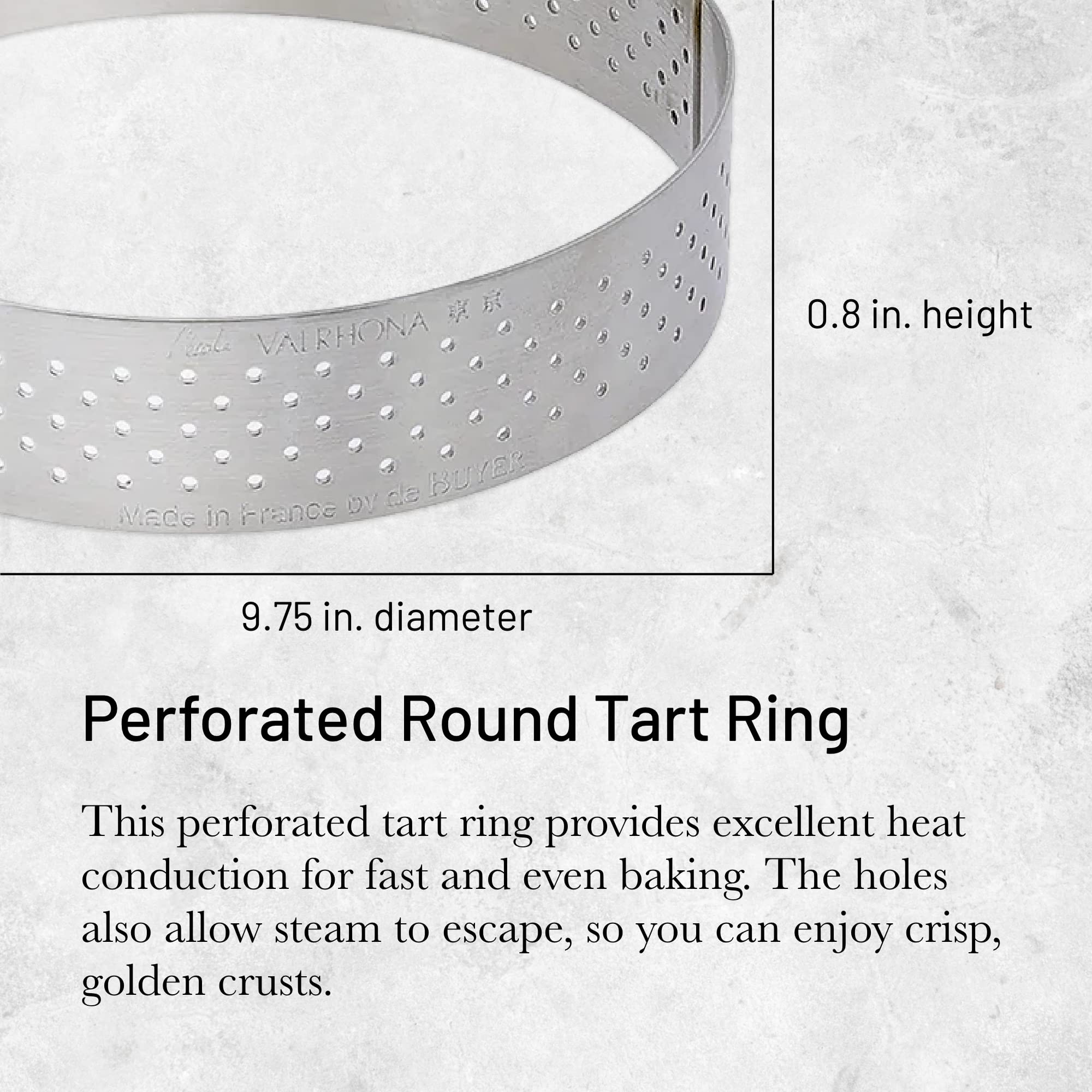 de Buyer Perforated Round Tart Ring - 9.75 Diameter  0.8 Height - Perfect for Baking Beautifully Crisp Tarts - Easy to Use & Clean - Made in France