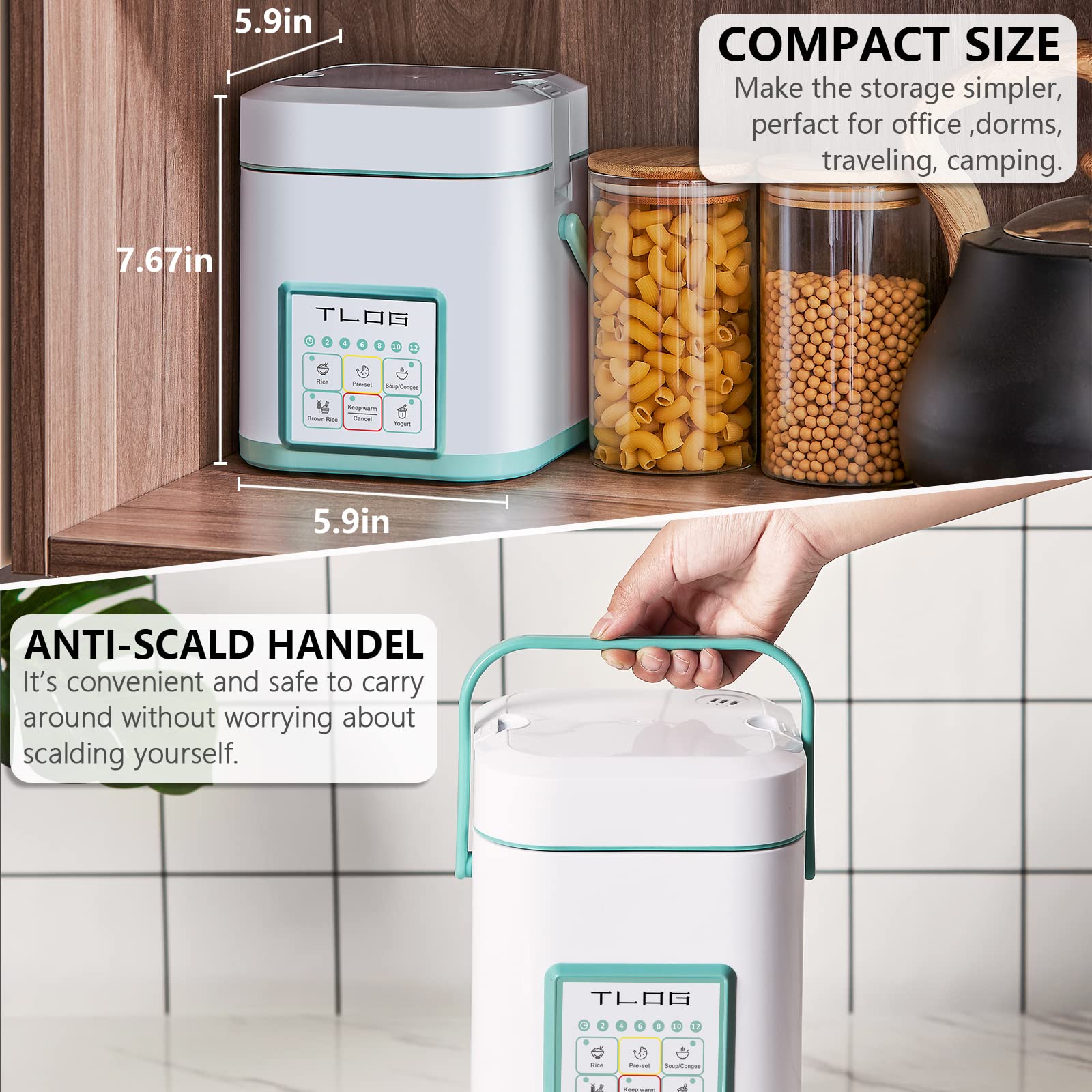 Tlog Mini Rice Cooker 2.5 Cups Uncooked, Healthy Ceramic Coating Portable Rice Cooker, 1.2L Travel Rice Cooker Small For 1-3 Peo