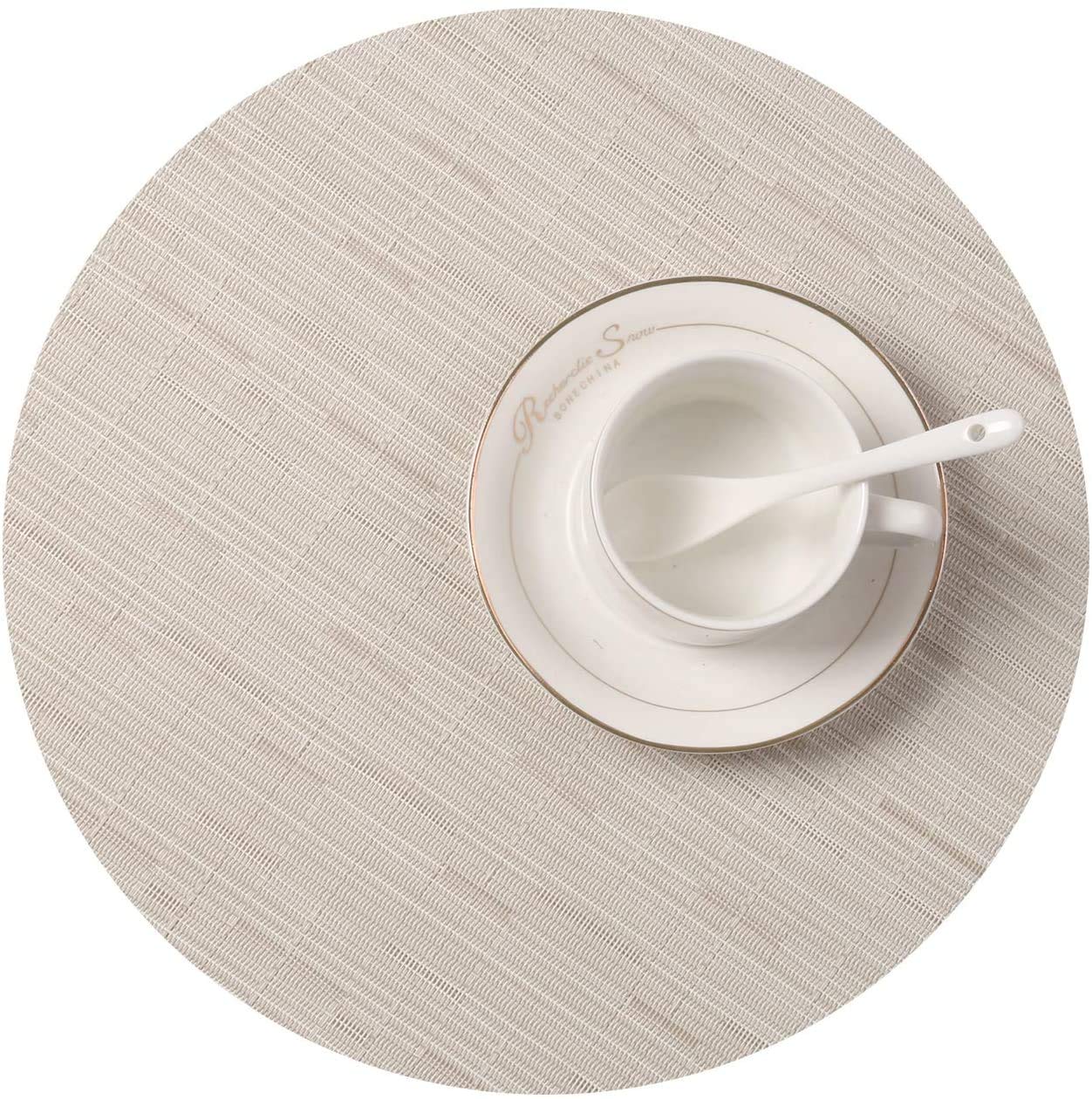 SHACOS Round Table Placemats Set of 5 Wedge Shaped Place Mat with Centerpiece Round Mat Heat Resistant Table Mats Washable (5  Beige)