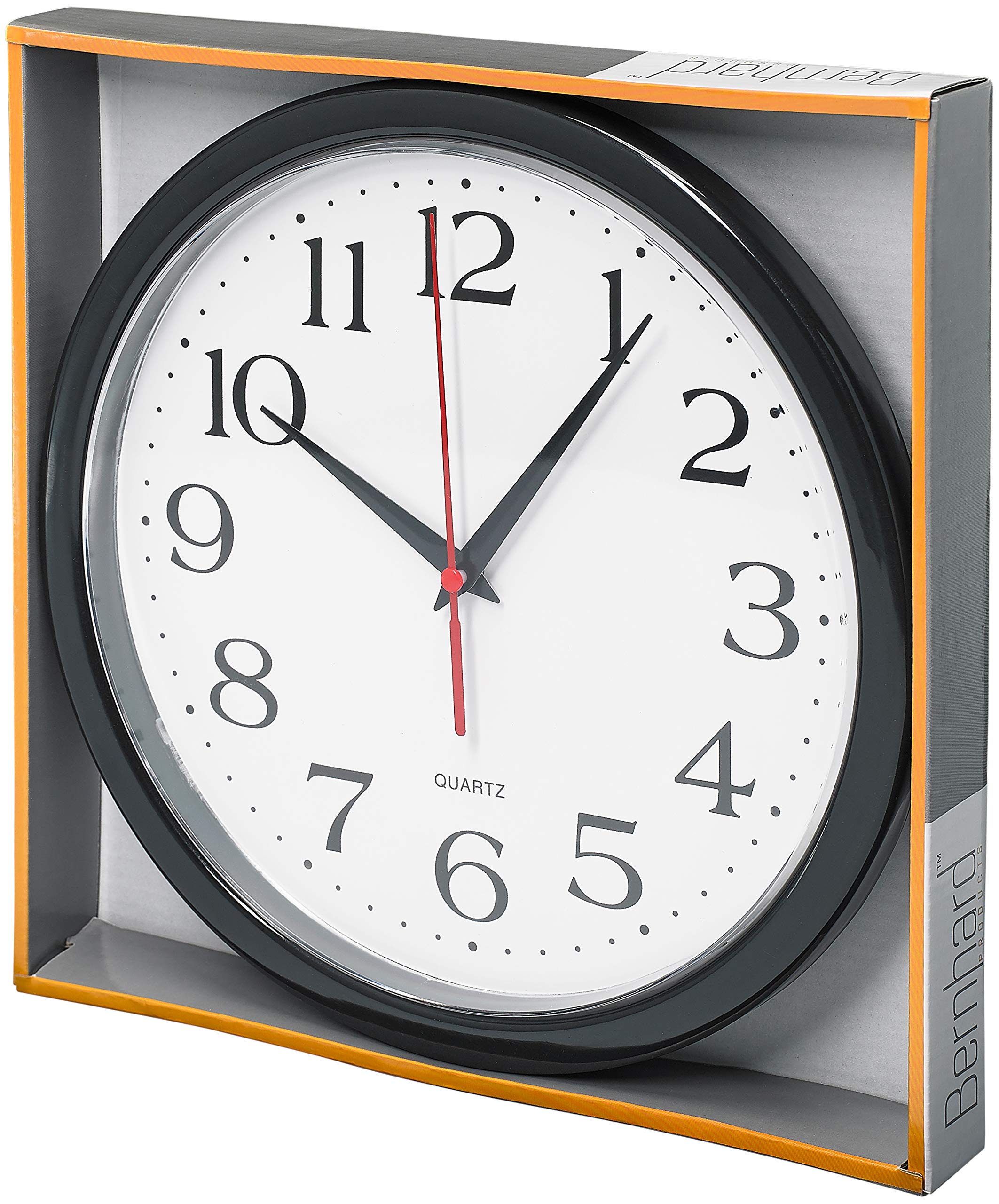 Bernhard Products Black Wall Clock Silent Non Ticking 8 Inch Quality Quartz Battery Operated Round Easy to Read Home/Office/Kitc