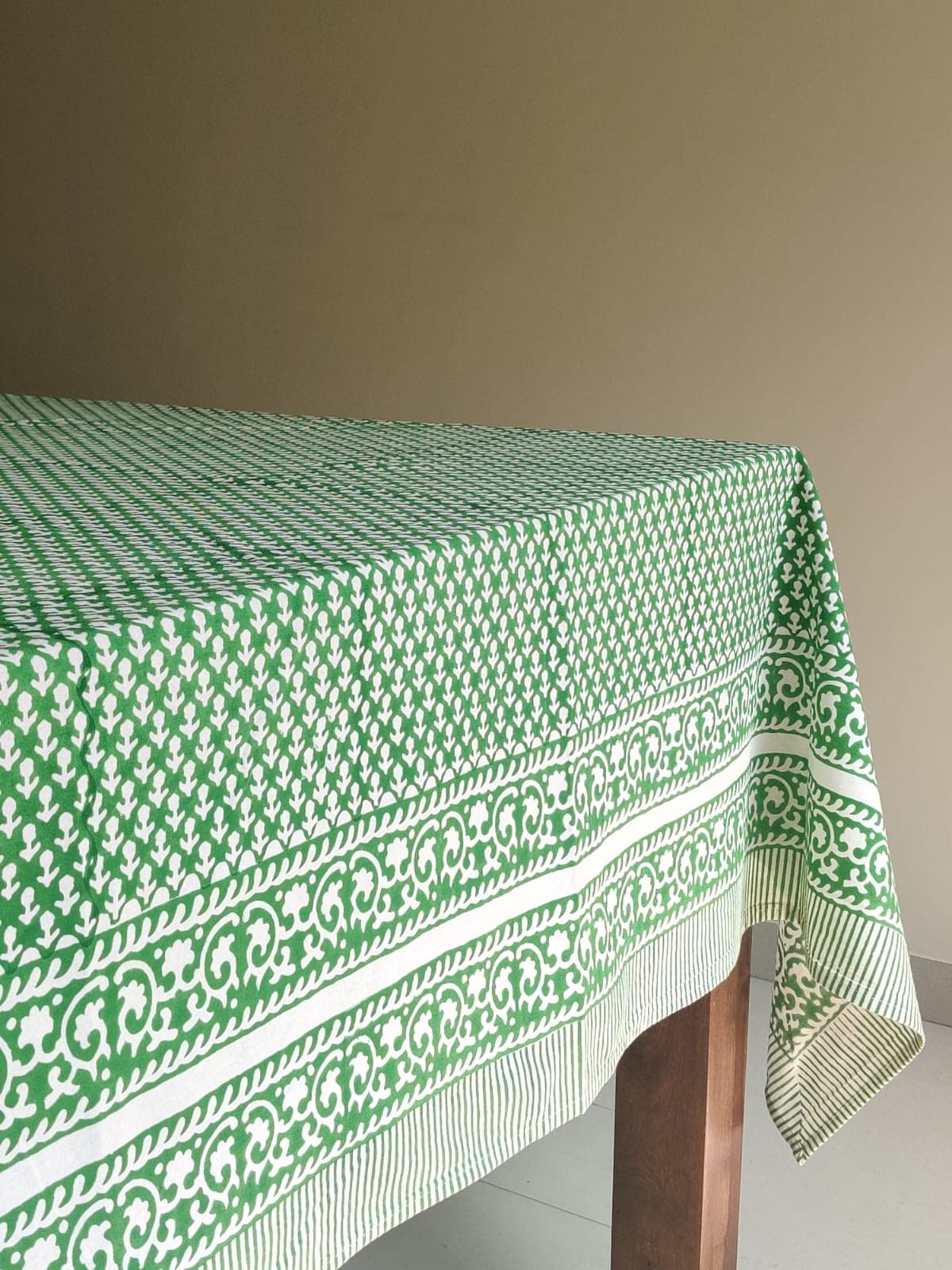 ATOSII Queen Green 100% Cotton Tablecloth, Handblock Print Square Table Cover for Kitchen Dining I Tabletop Linen I Parties, Tha