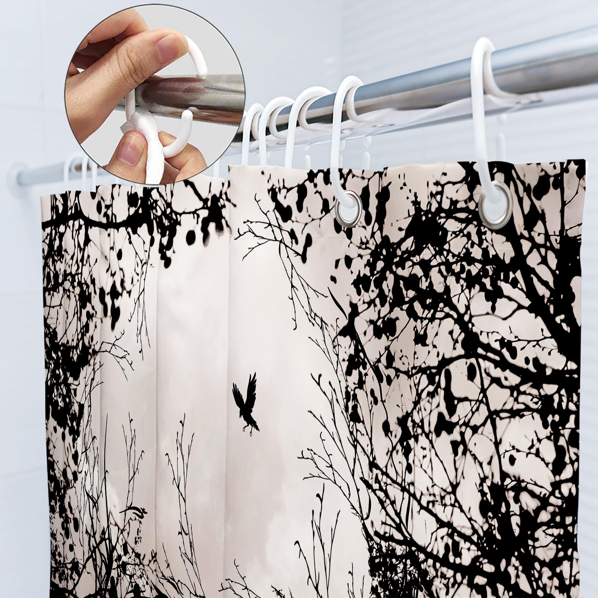 Svbright Skull Shower Curtain 60Wx72L Inch Spooky Shower Curtains Black Scary Tree Gothic Skeleton Bone Cool Horror Unique Sketc
