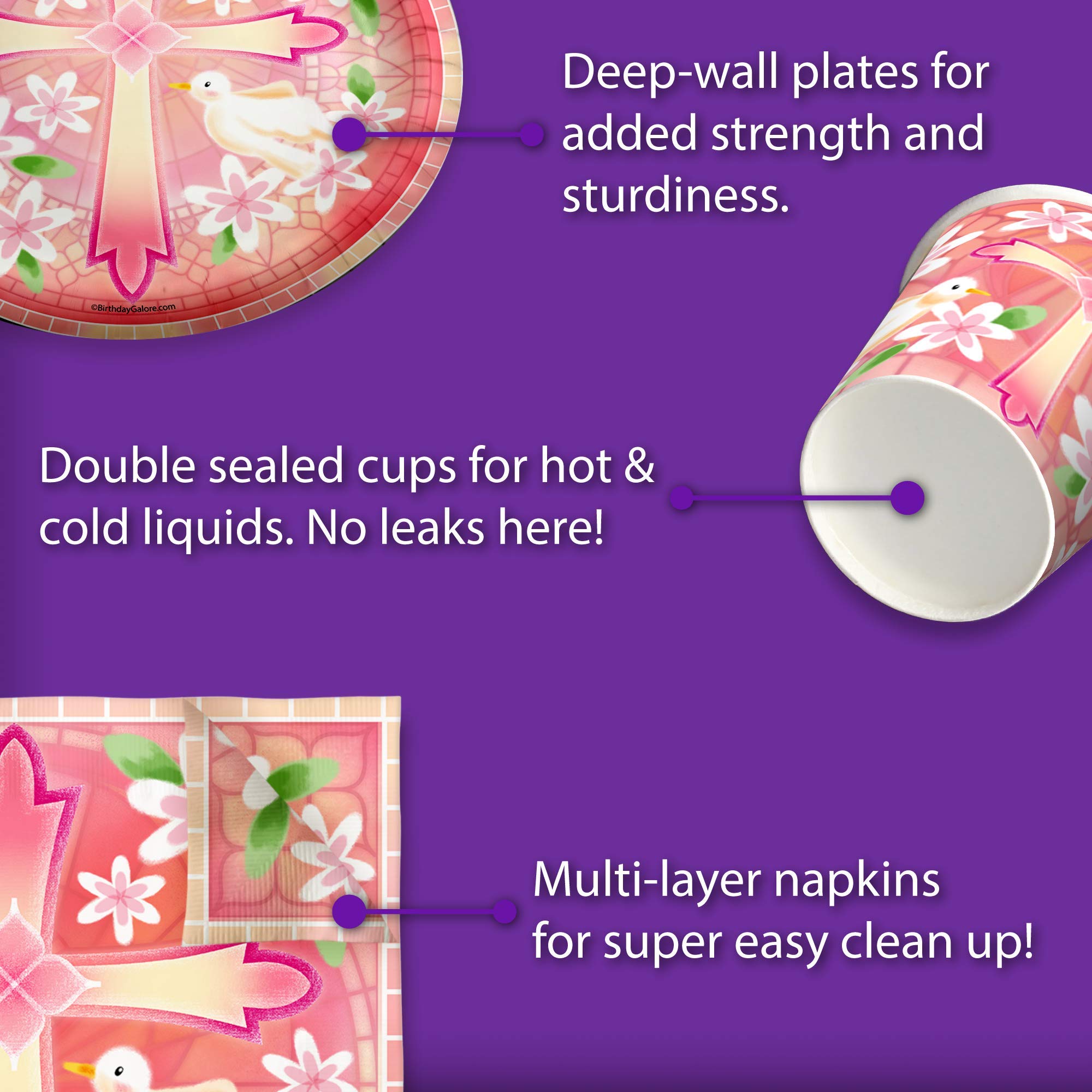 Baptism Girl Party Supplies Set Plates Napkins Cups Tableware Kit for 16