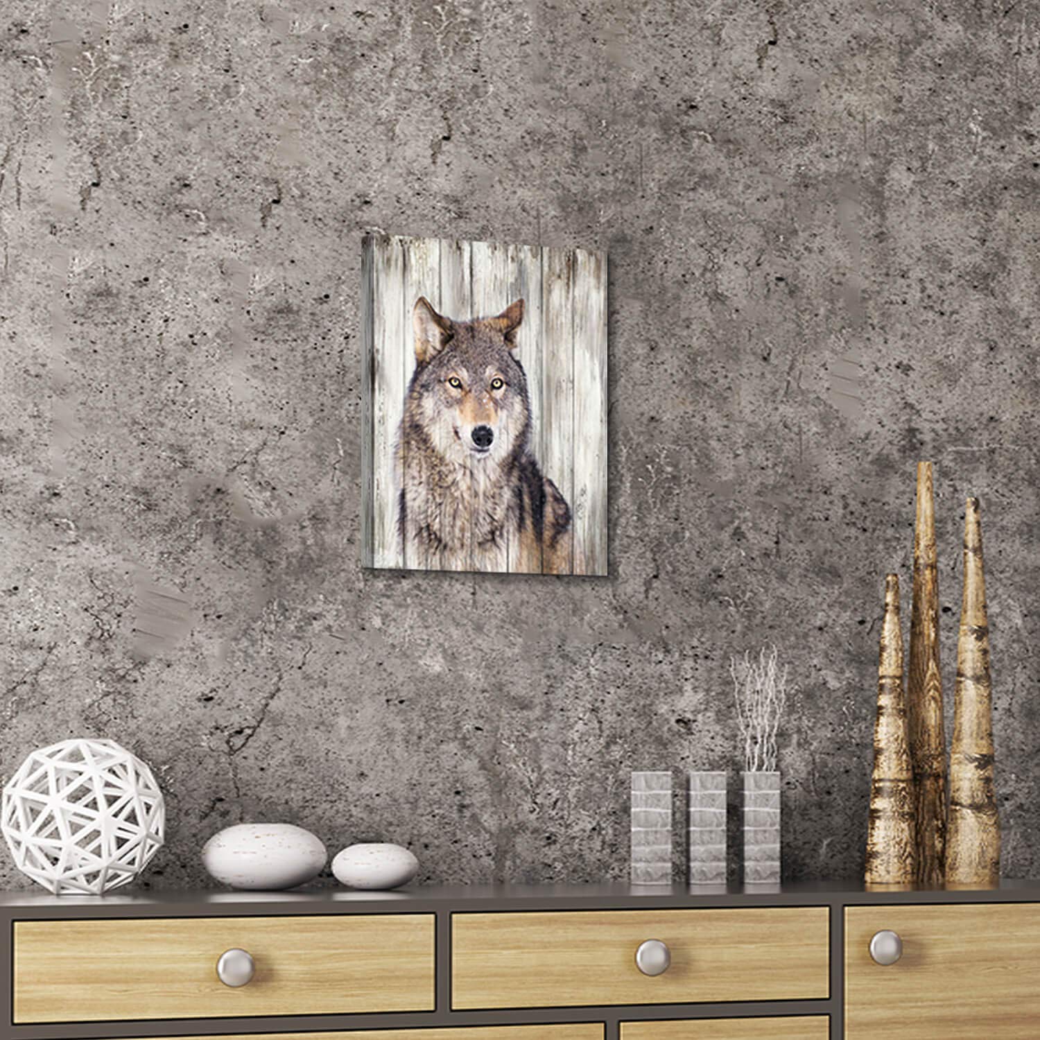 Hardy Gallery Gray Wolf Wall Art Print: Wild Animal Artwork Painting Picture On Canvas Small Size For Kids Room (16'' X 12'')