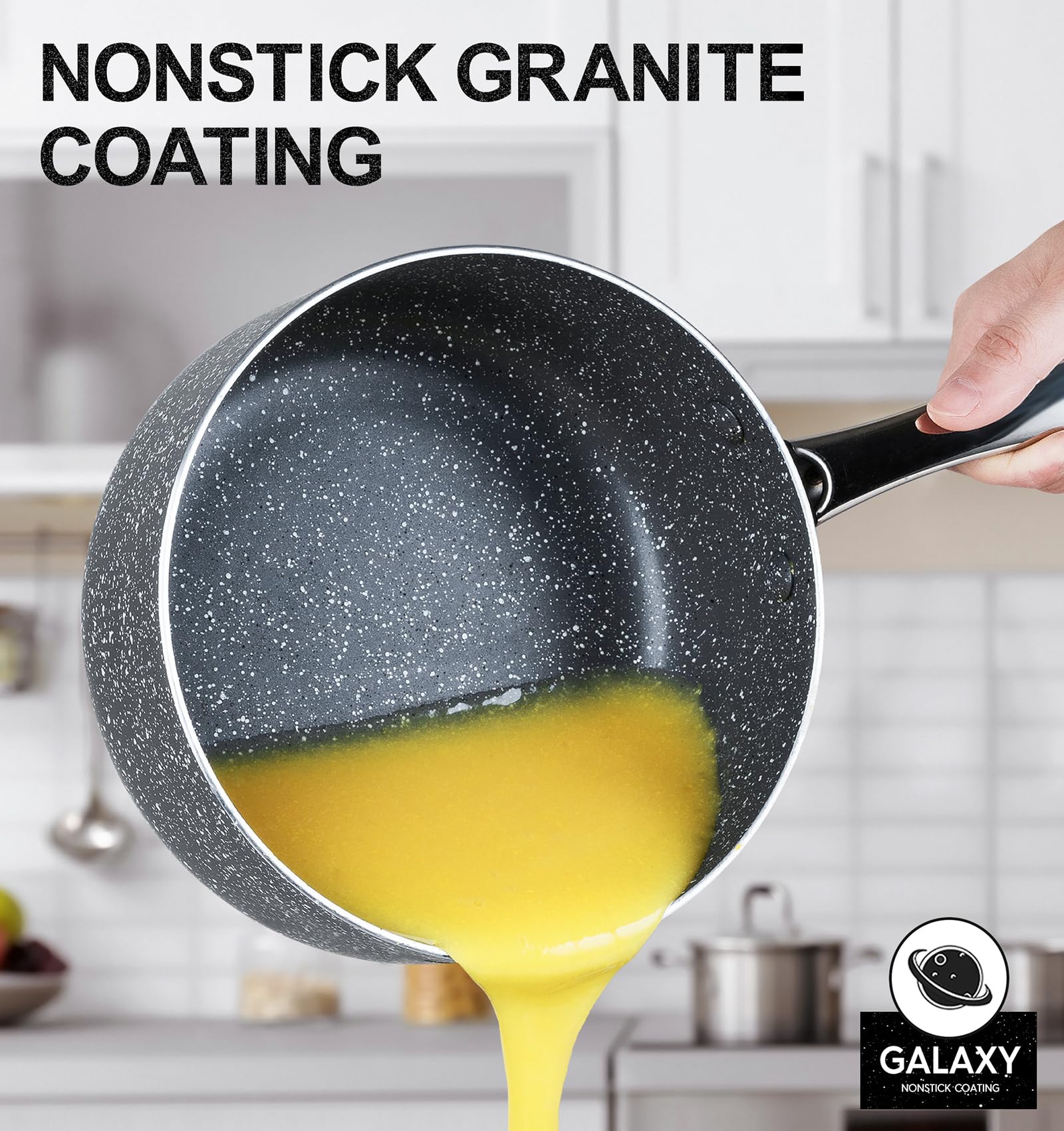Michelangelo Sauce Pan With Lid, 1 Quart Saucepan With Lid Granite, Non Stick Sauce Pan With Stainless Steel Handle, 1 Qt Saucep