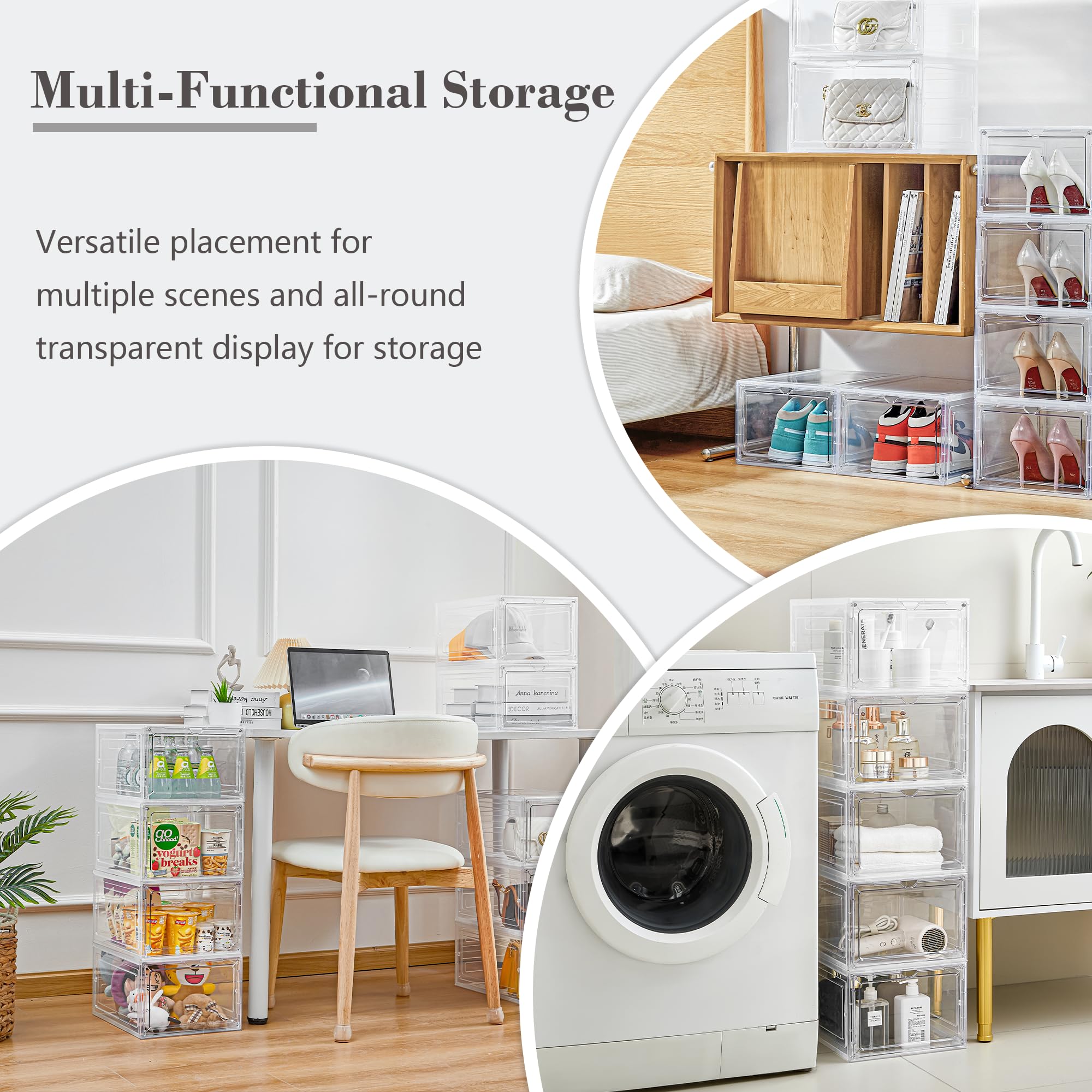 Lxlxxl Storage Bins With Lids, 9 Pack Plastic Storage Containers With Magnetic Door, 19.3 Qt Stackable Clear Storage Box For Hom