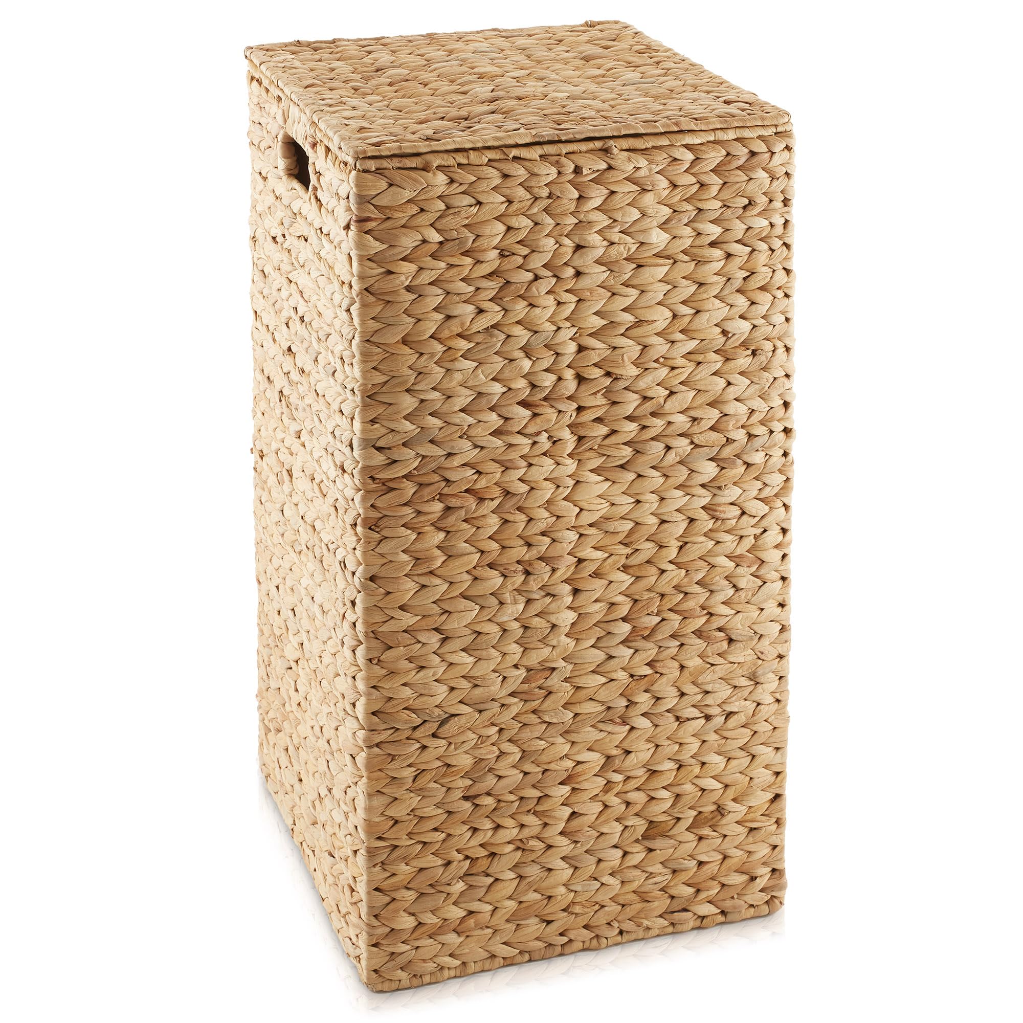 Casafield Laundry Hamper With Lid And Removable Liner Bag - Natural, Woven Water Hyacinth Square Laundry Basket Sorter For Cloth