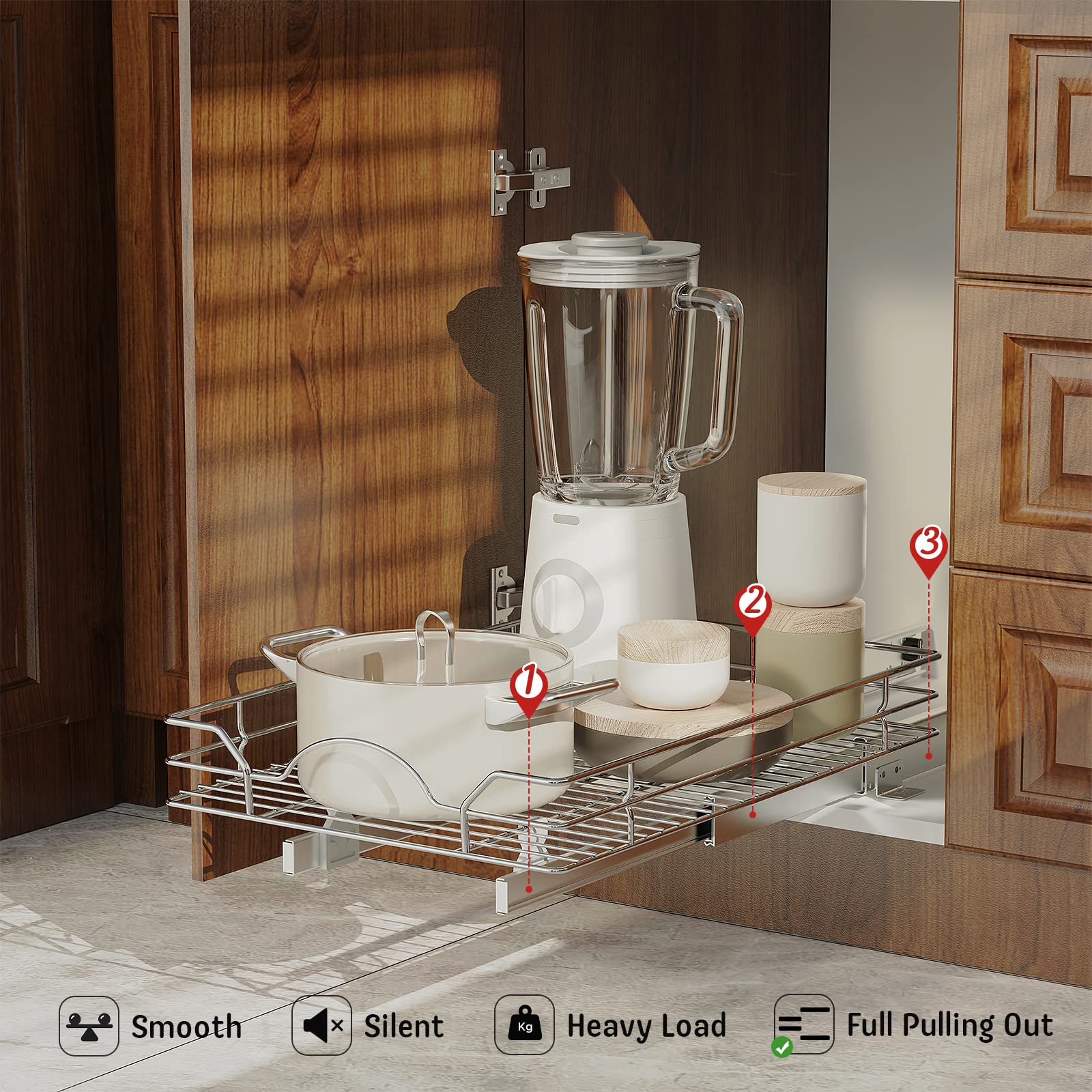 LOVMOR Pull Out Cabinet Organizer - 11"W x 21"D, 1 Tier, Polypropylene Storage Solution for Kitchen Cabinets