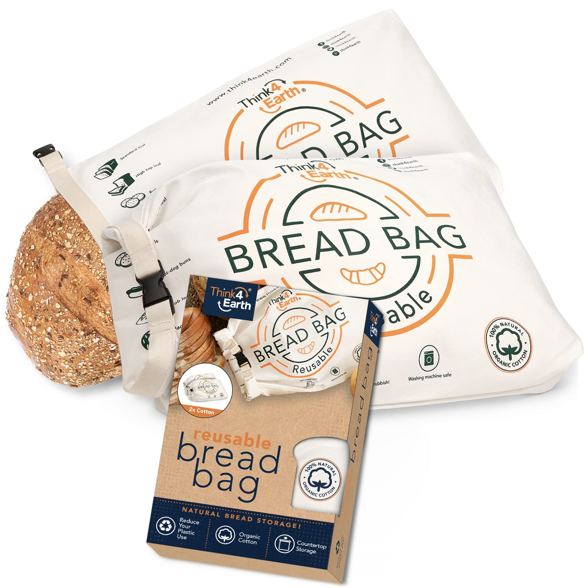 Think4Earth - Reusable Organic Cotton Bread Bag For Homemade Bread Large|Premium Quality Bread Bags-Unique Cotton Bags For Bread