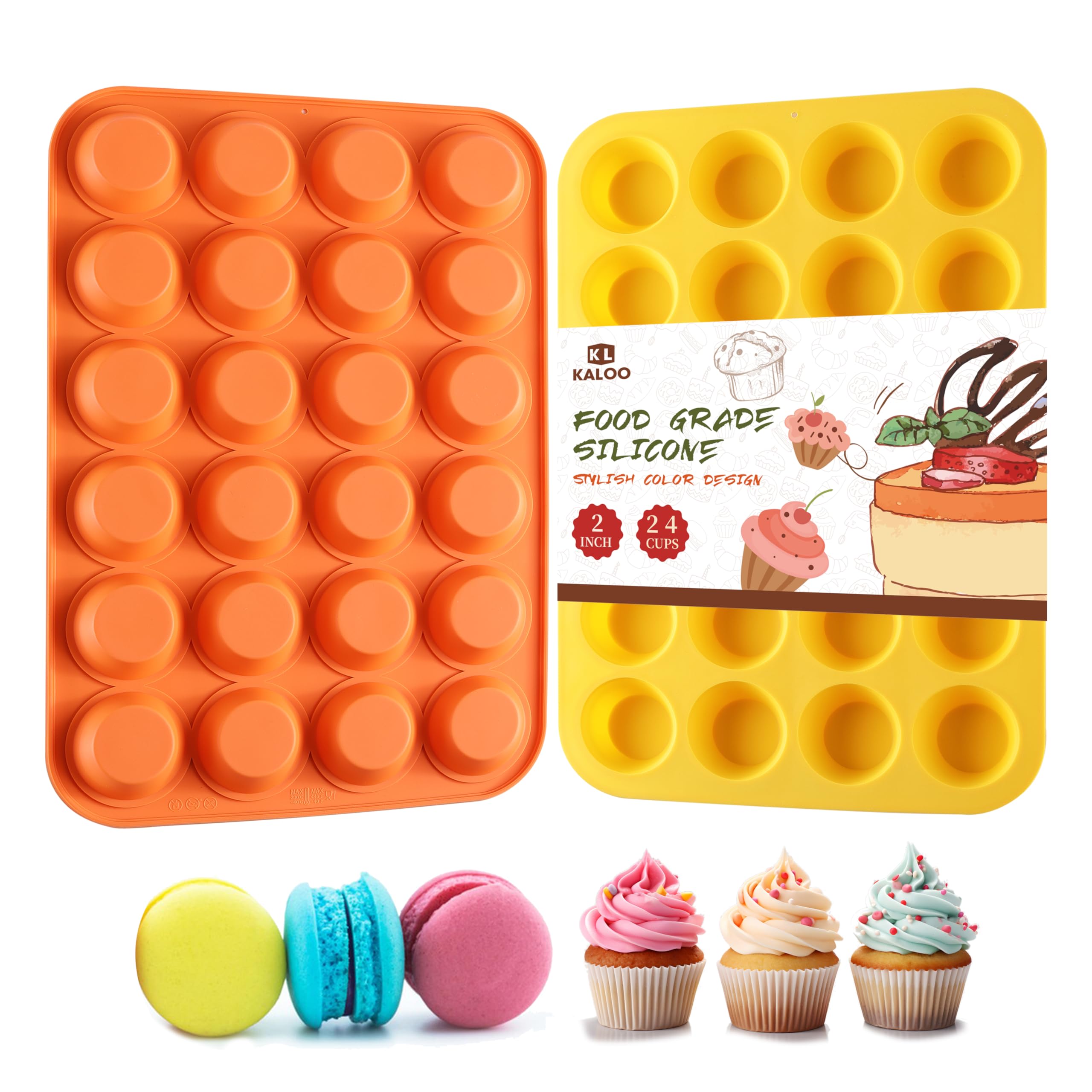 2PCS Silicone Mini Muffin Cupcake Pan, Kaloo Nonstick 24 Cups Silicone Muffin Pans for Baking, Great for Muffin, Cakes, Tart, Br