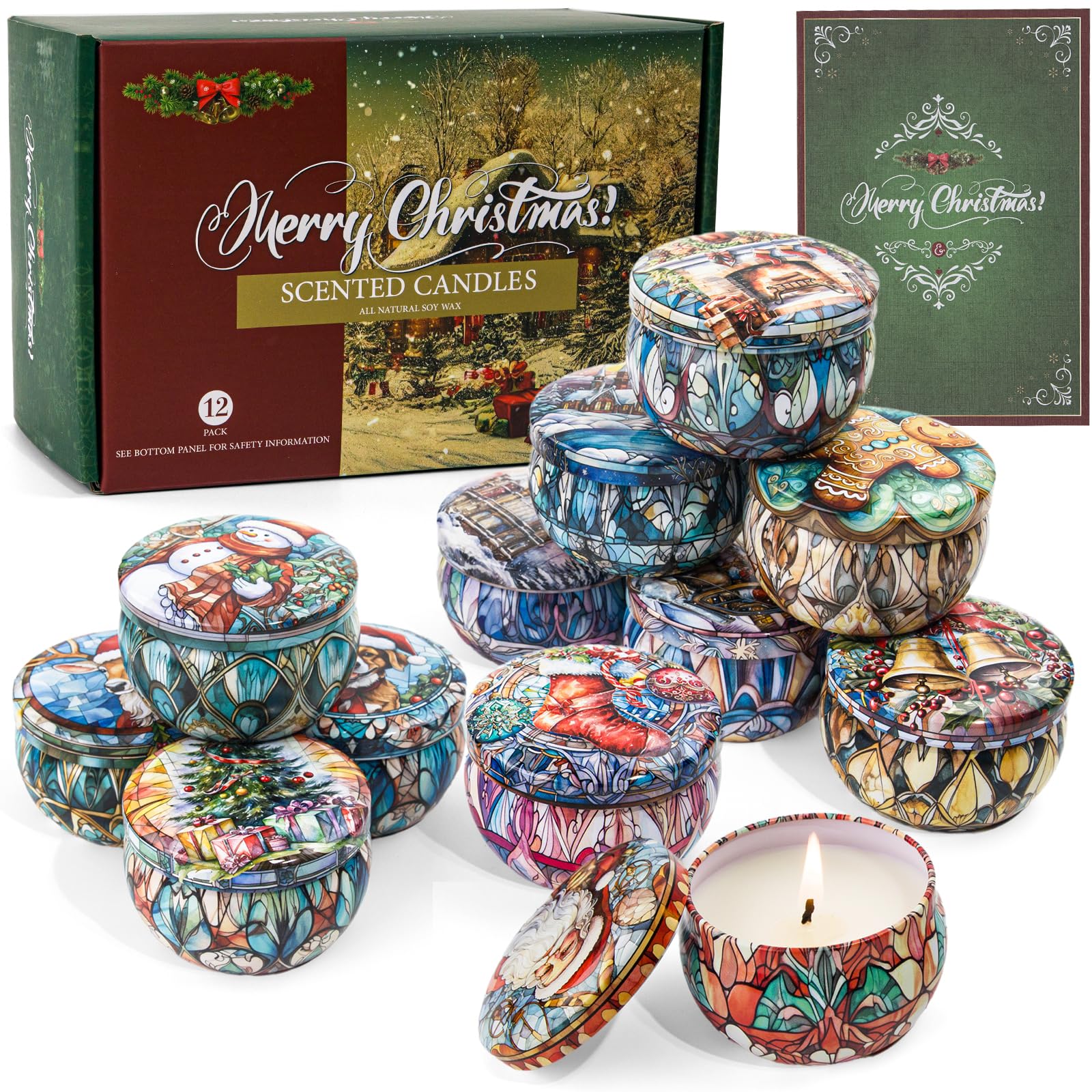 Christmas Scented Candles Gift Set, 12 Pack Christmas Candles Gifts for Women, 240 Hour Long Lasting Soy Wax Aromatherapy Candle