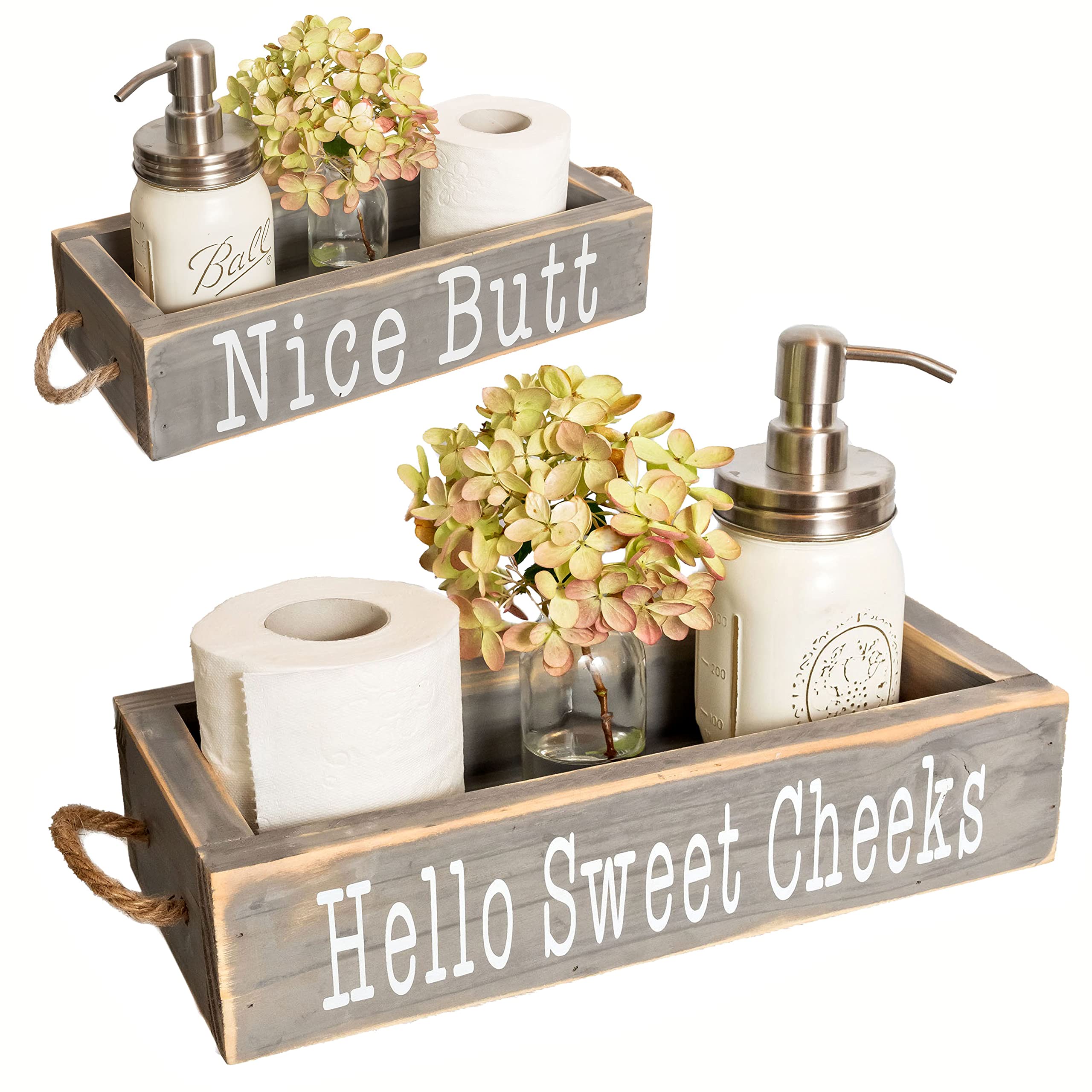 Mainevent Nice Butt Bathroom Decor Box, One Box With Print On 2 Sides Farmhouse Toilet Box Decor, Nice Butt Box Rustic Decor, Ha
