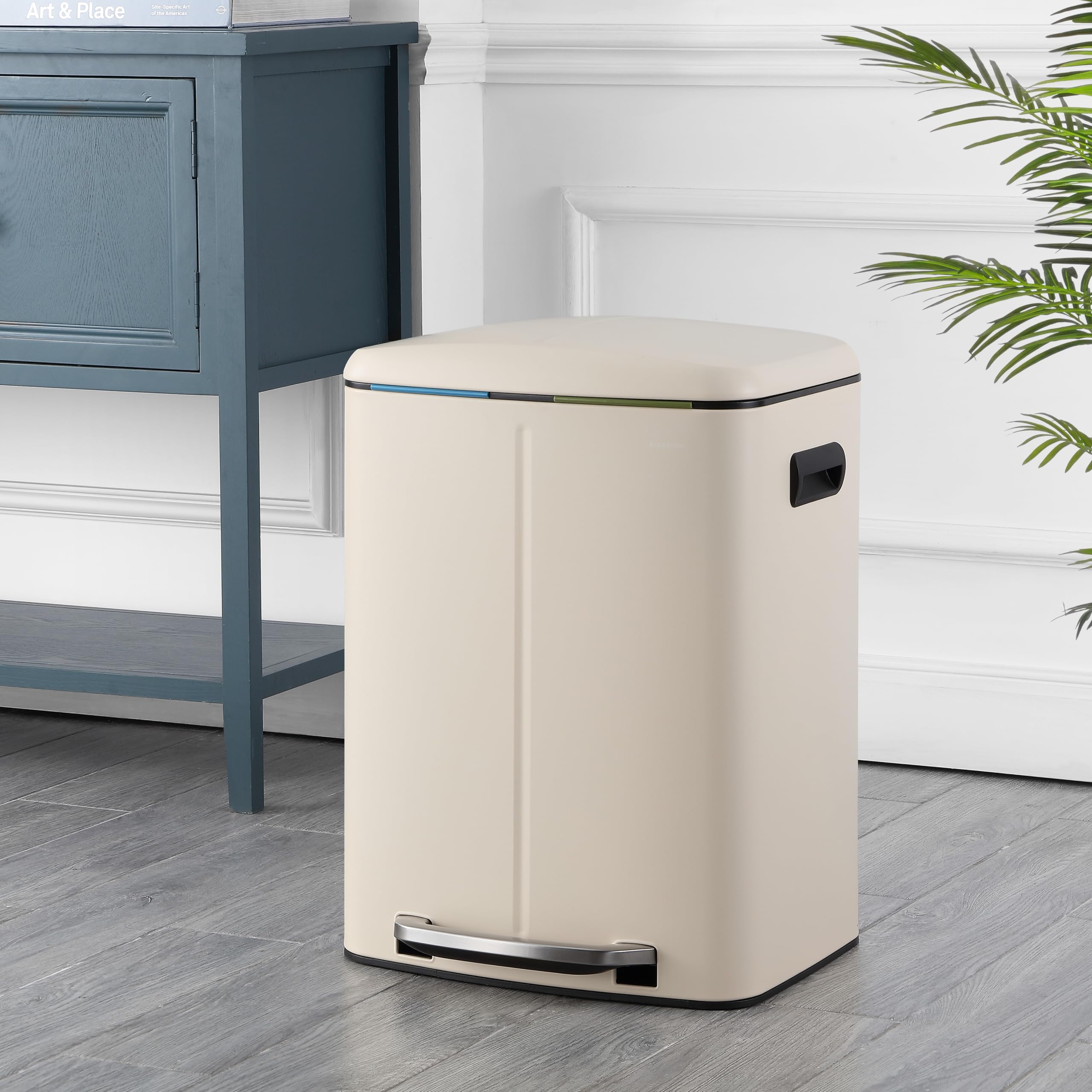 Happimess Hpm1005F Marco Rectangular 10.6-Gallon Double Bucket Trash Can With Soft-Close Lid, Fingerprint Resistant, Modern, Min