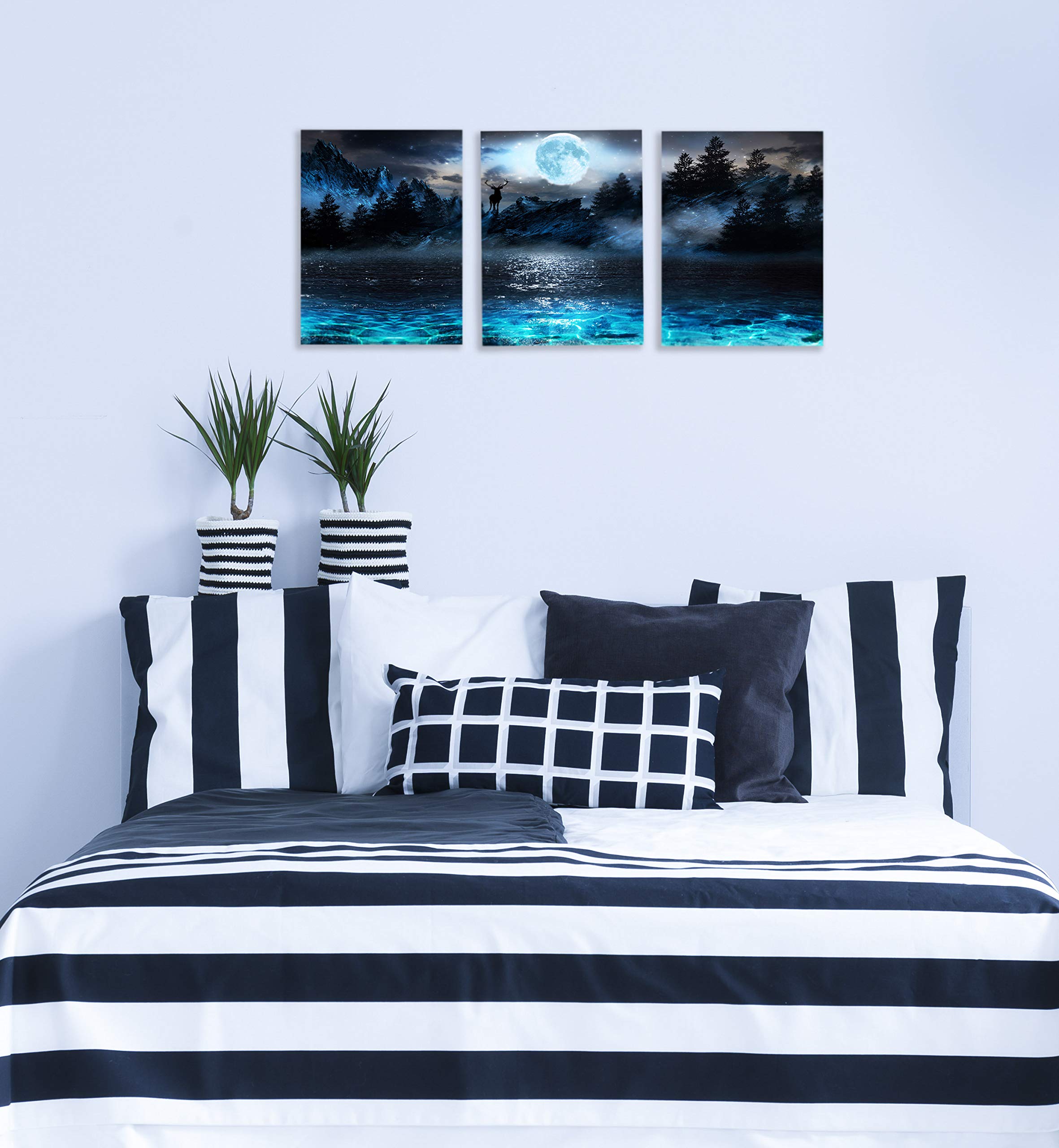 Wall Decorations For Living Room Moon Deer Ocean Landscape Picture Teen Room Decor Wall Art For Bedroom Modern Decor 3 Piece Fra
