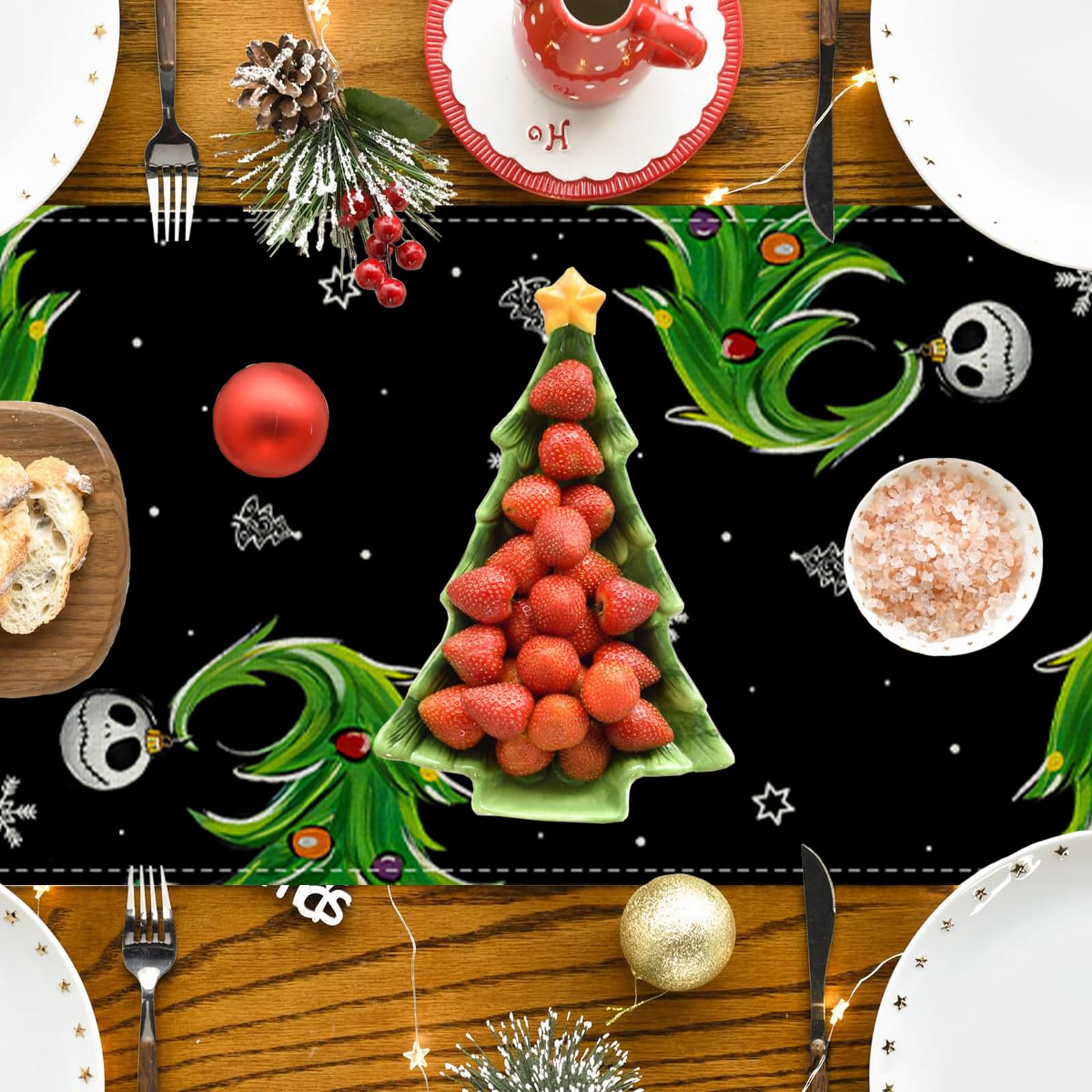 Christmas Table Runner Halloween Tablecloth Christmas Nightmare Before Decor Jack And Sally Christmas Decorations For Home Party