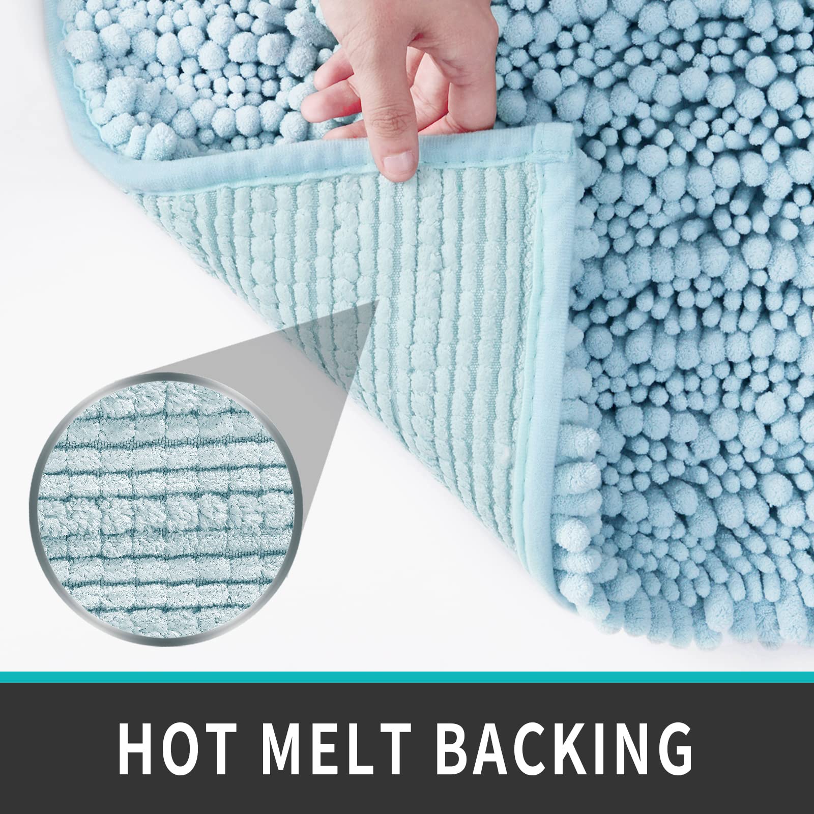 DEXI Bath Mat Bathroom Rug Non Slip Absorbent and Soft Floor Mats Washable Chenille for Bathtub Toilet Shower Room Entryway 20''x32''Light Blue