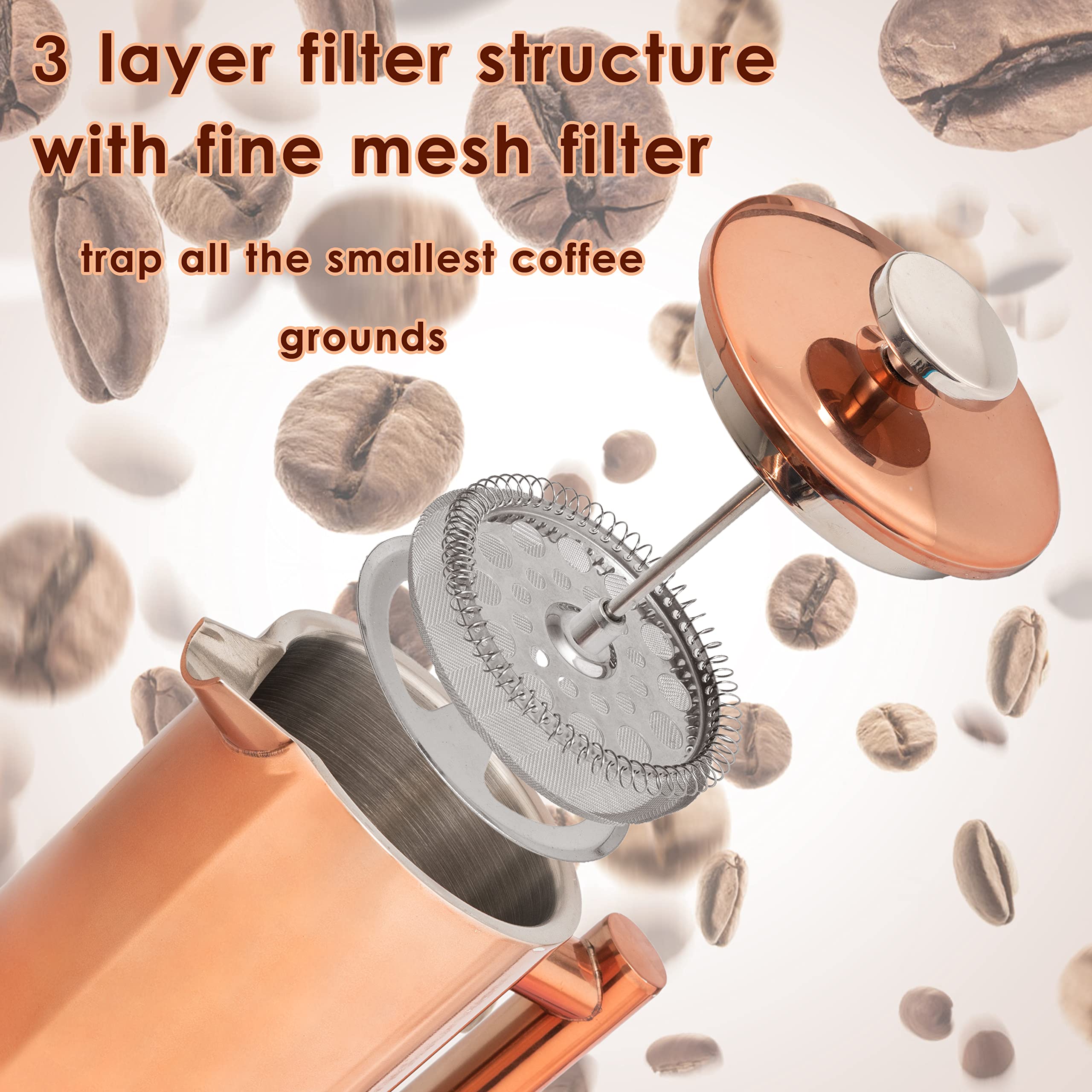 Mixpresso Stainless Steel French Press Coffee Maker 27 Oz 800L Double Wall Metal Insulation Coffee Press & Tea Brewer Easy Clean