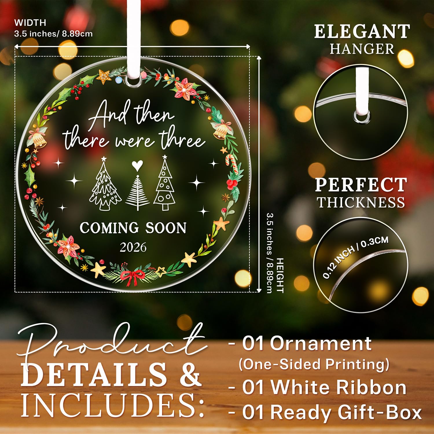 HEXMOZ Family of Three Christmas Ornaments 2025 - New Mom and Dad Gifts First Time 2025 - and Then There were Three Ornament, Ba
