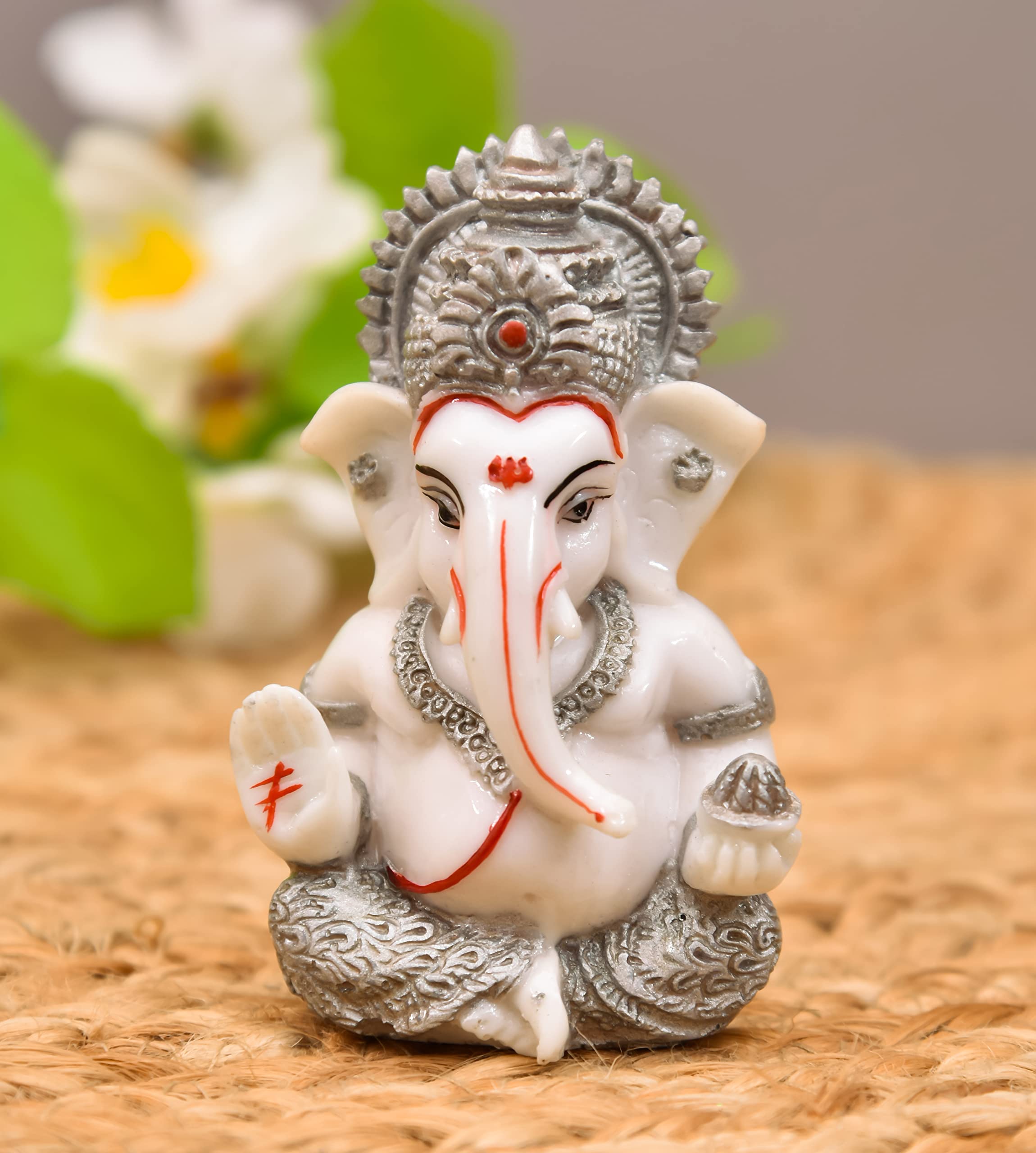 Household Hub Polyresin Hand Printed Ganesh Jimurti Lord Shiva Statue Marble Dust Syntheric For Pooja Room I Home Temple Decorat