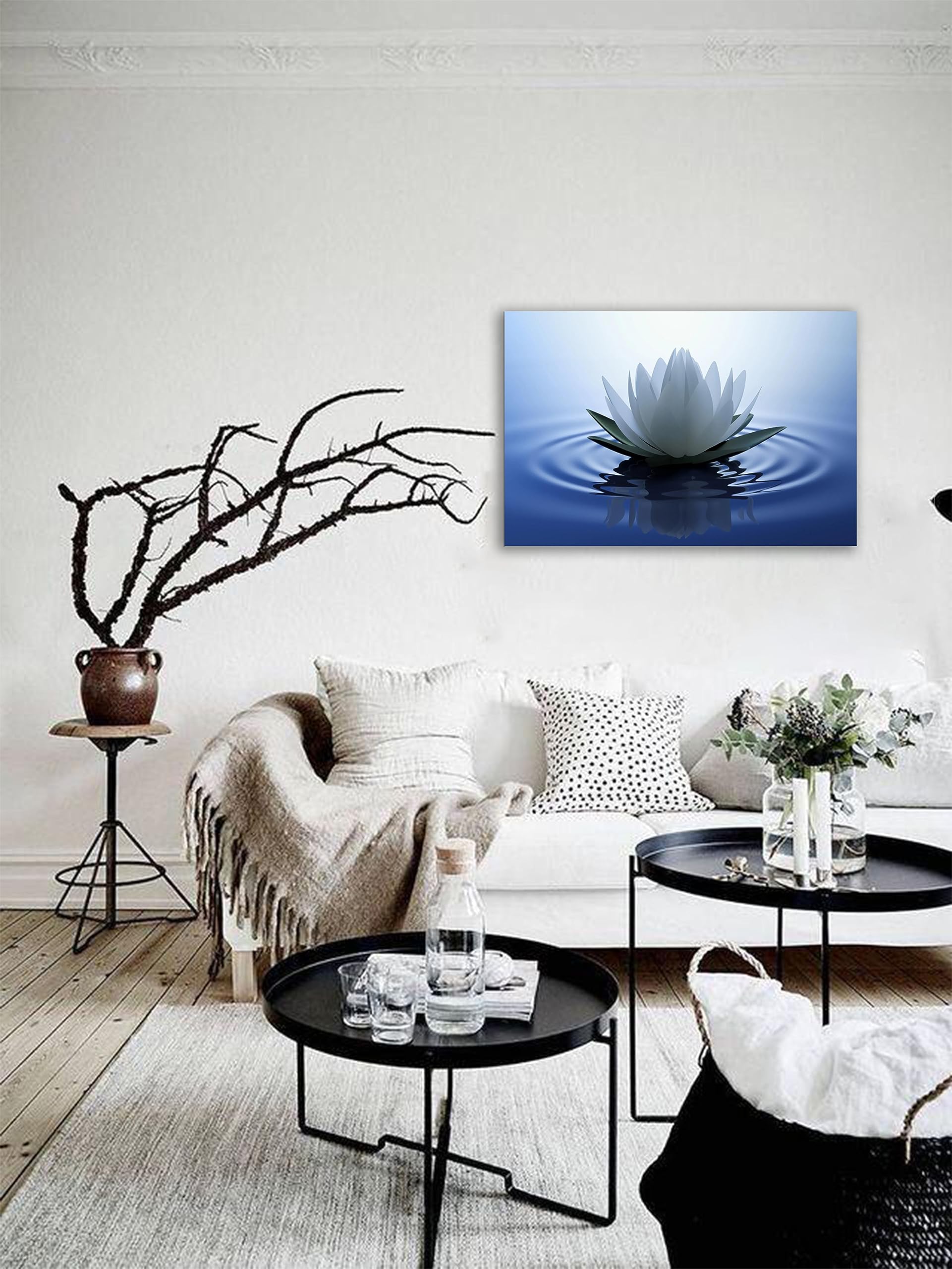 White Lotus Wall Art Canvas Pictures Print Spiritual Meditation Artwork Poster For Yoga Room Bathroom Zen Spa Photo Decor Framed