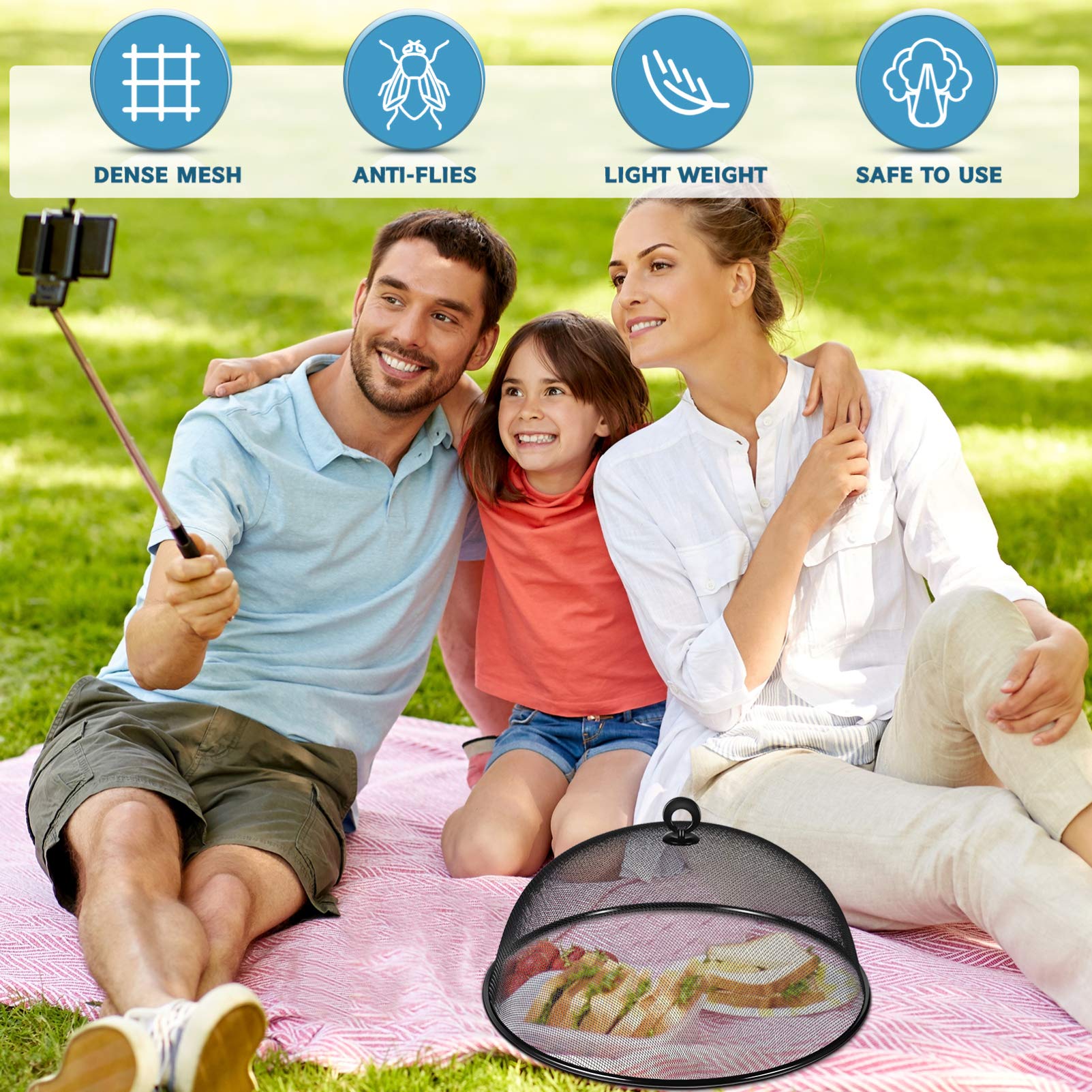 Hemoton Mesh Food Cover Stainless Steel Mesh Dome Food Cover Protector, Round Mesh Screen Food Tent For Kitchen, Outdoor, Picnic