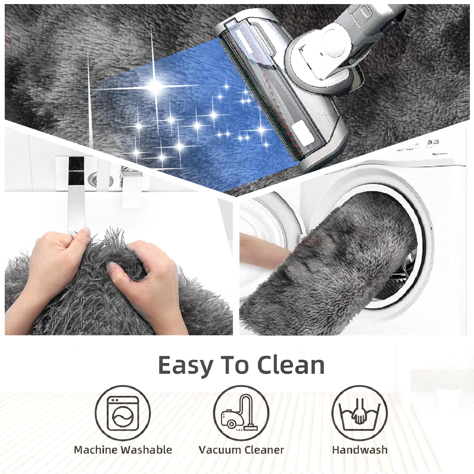 3 Piece Thicken 0.4'' Bath Rugs Set For Bathroom  Contour Mat + Toilet Seat Cover  Super Long  Soft Microfiber  Water Absorbent & Non-Slip with PVC Point Rubber Backing (Grey)