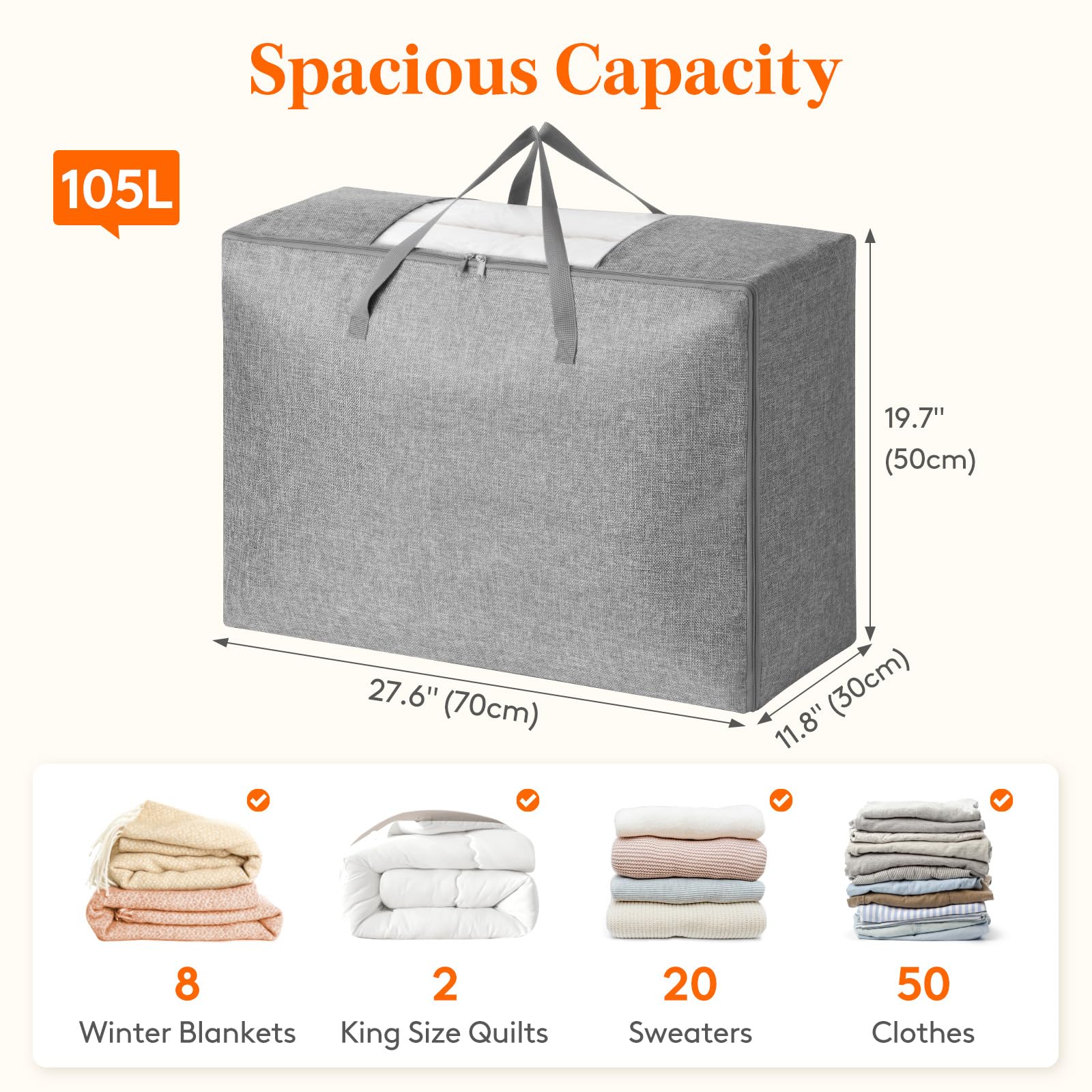 Lifewit 105L Comforter Storage Bag, 3 Pack Folable Storage Bins with Lids for Quilt, Duvet, Extra Large Bedding Storage Bags wit