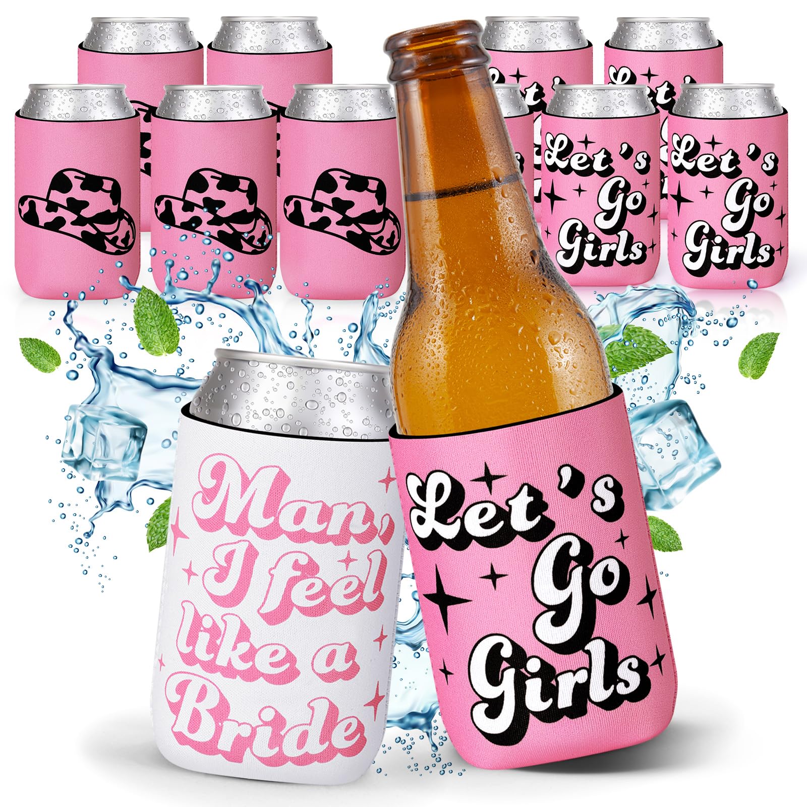 12-Pack Disco Cowgirl Bachelorette Party Can Sleeves Let's Go Girl Beverage Sleeves Favor for Space Cowgirl Bridal Shower Party Supplies 70s Theme Retro Bachelorette Party Decorations
