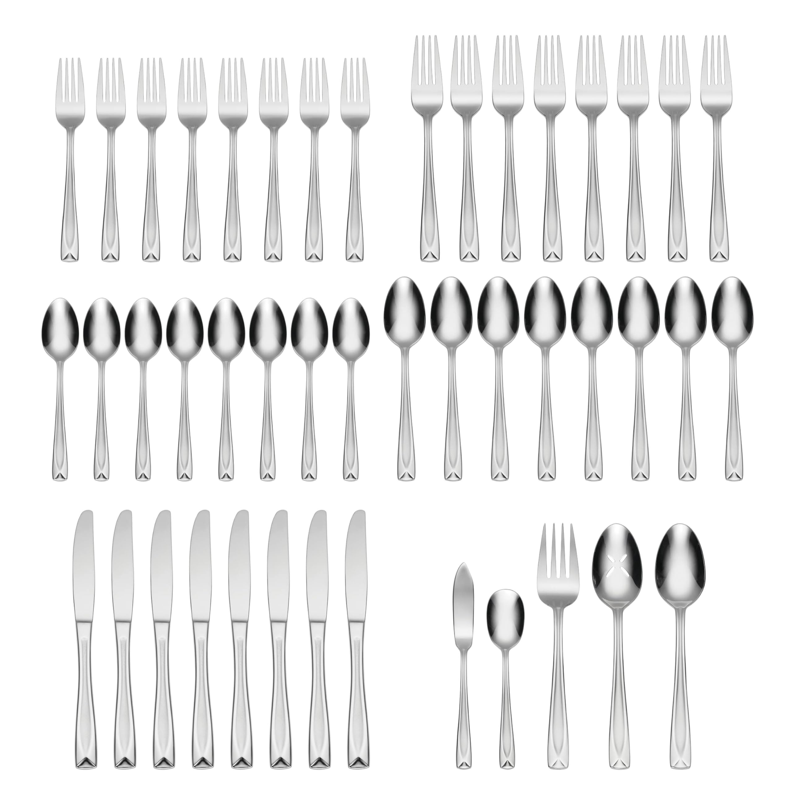 Oneida Satin Lincoln 45 Piece Everyday Flatware Set, Service For 8, 18/0 Stainless Steel, Silverware Set, Dishwasher Safe