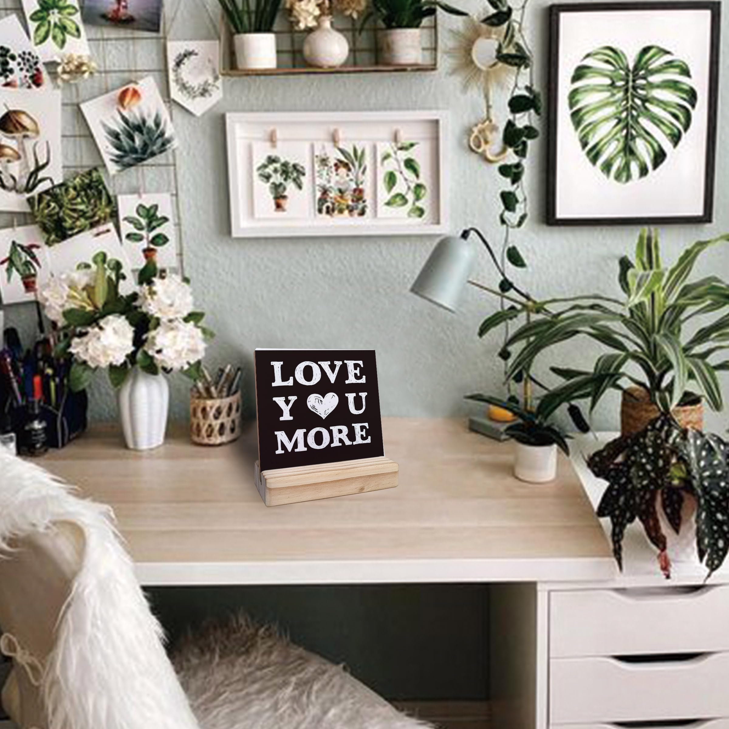 Love You More Desk Wooden Sign, Wedding Anniversary Valentine'S Day Gift, Birthday Gifts for Women Men Girlfriend Boyfriend, Des
